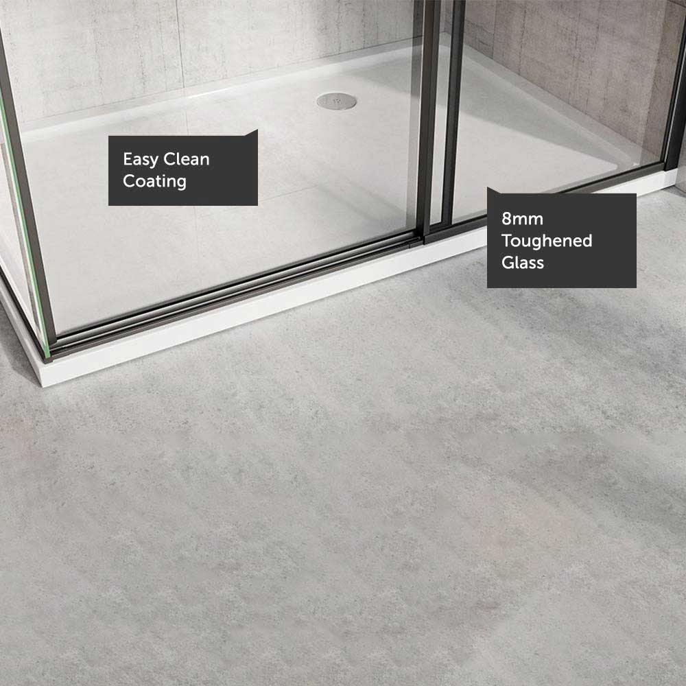 Harbour Icon Matt Black 8mm 2m Tall Easy Clean Sliding Shower Door & Optional Side Panel
