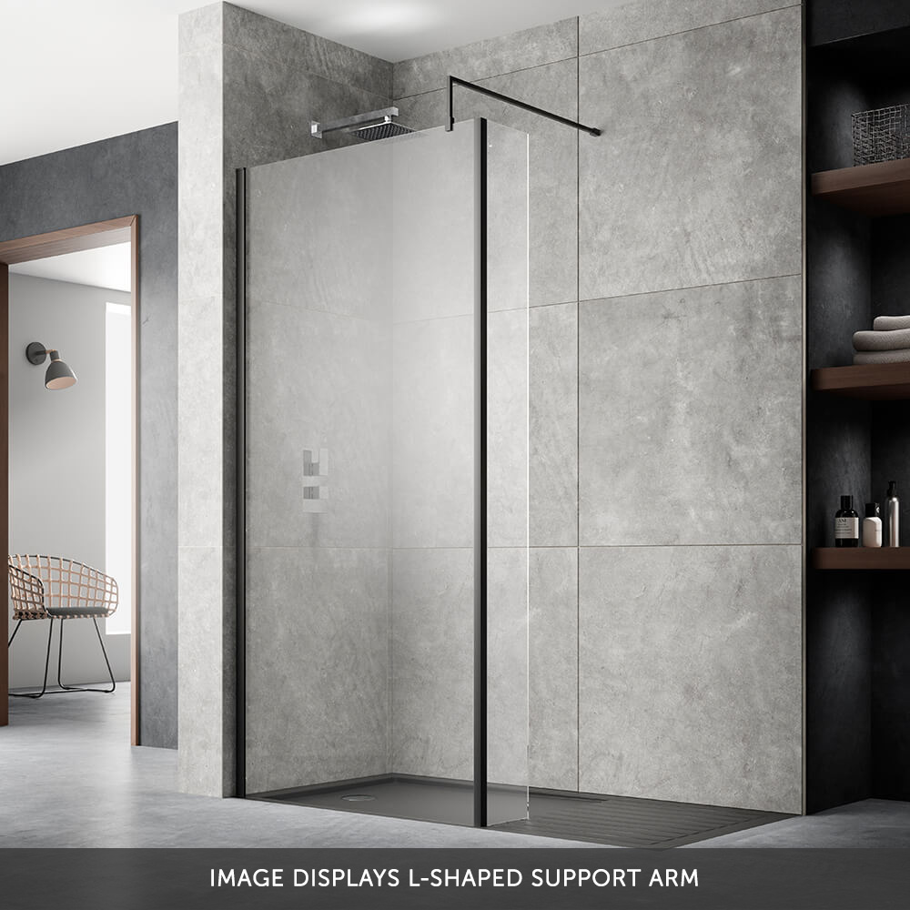 Vellamo Matt Black L-Shaped Support Arm for Wetroom Panels