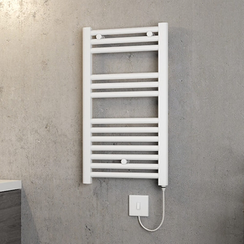 Brenton Hestia Electric Straight White Heated Towel Rail - 22mm - 720 x 400mm