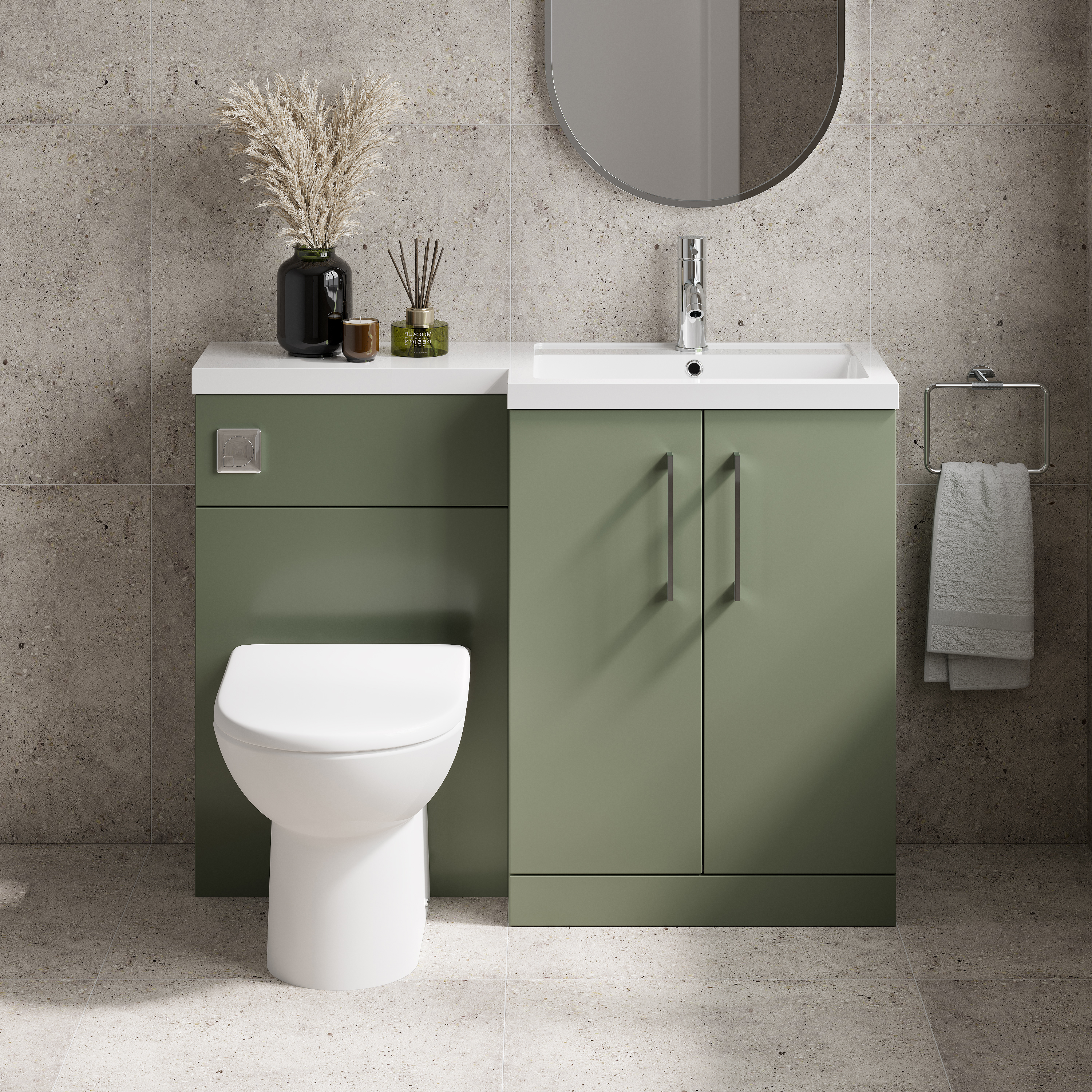 Erin 1100mm Satin Green Combination Bathroom 2 Door Sink & Toilet Unit