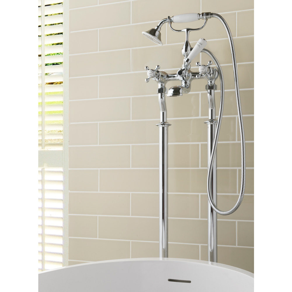 Butler & Rose Caledonia Cross Floor Standing Bath And Shower Mixer Tap With Shower Kit