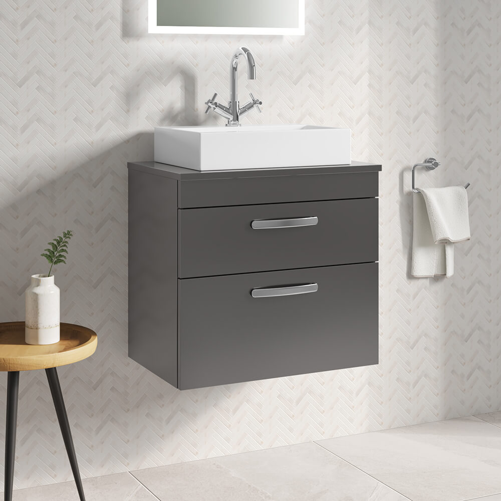 Emily 600mm Wall Mounted 2 Drawer Unit and Countertop