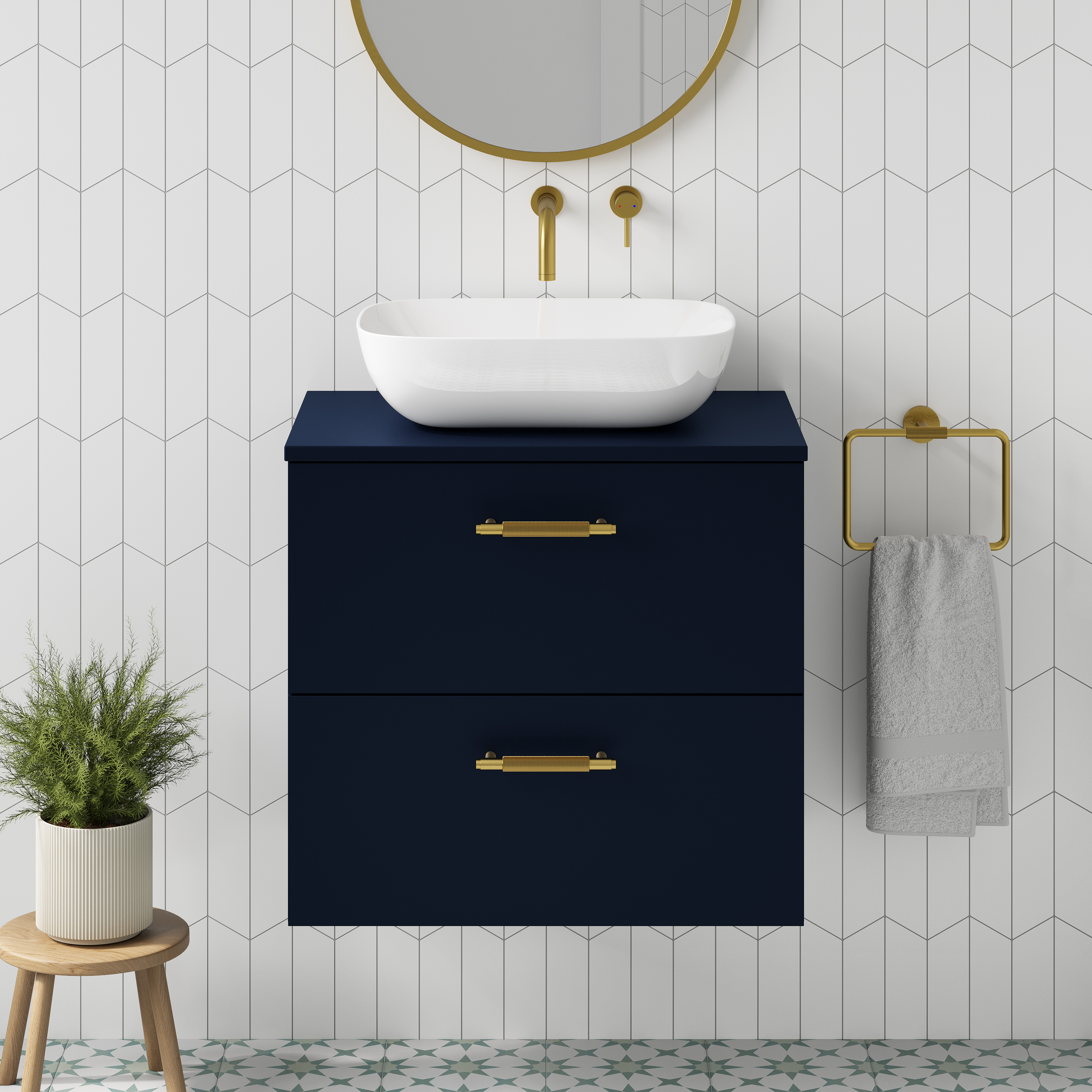 Erin 600mm Wall Mounted 2 Drawer Vanity Unit & Countertop
