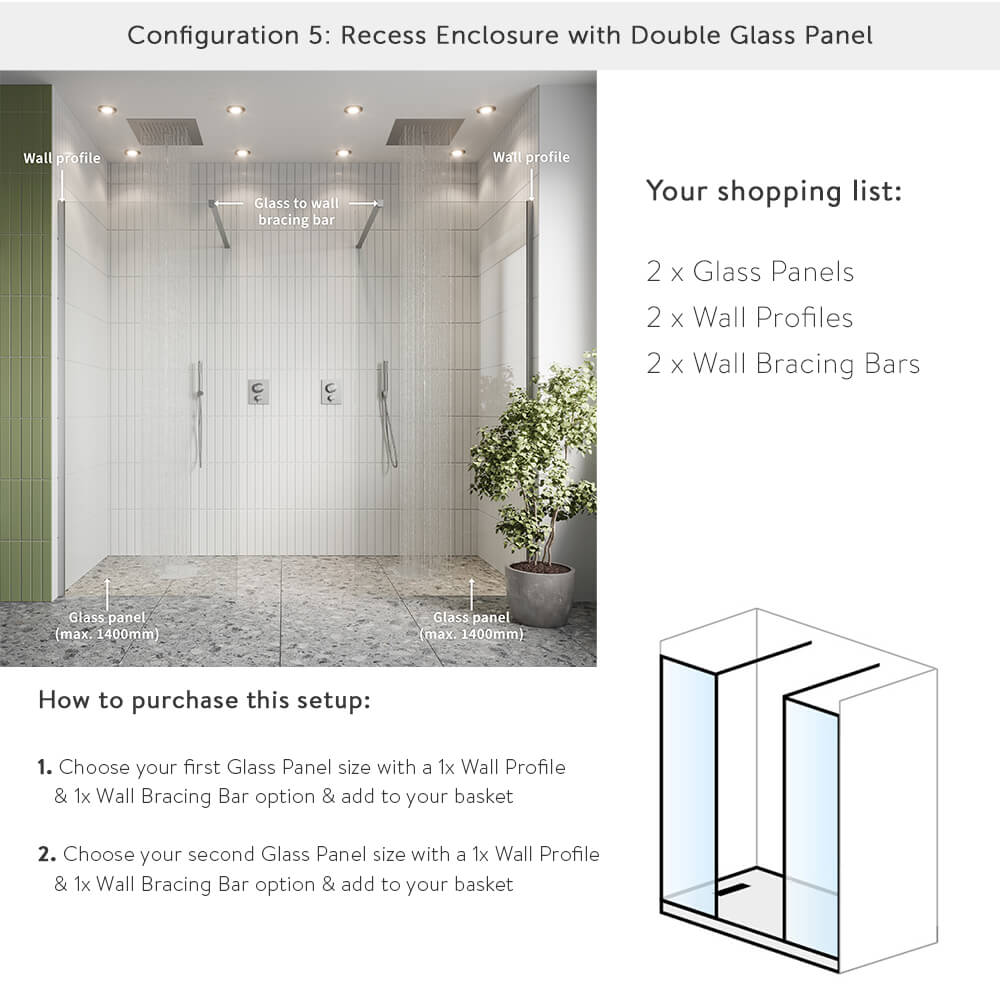Crosswater Gallery 8 Walk In Shower Enclosure 8mm Panels with Multiple Configurations - Matt Black