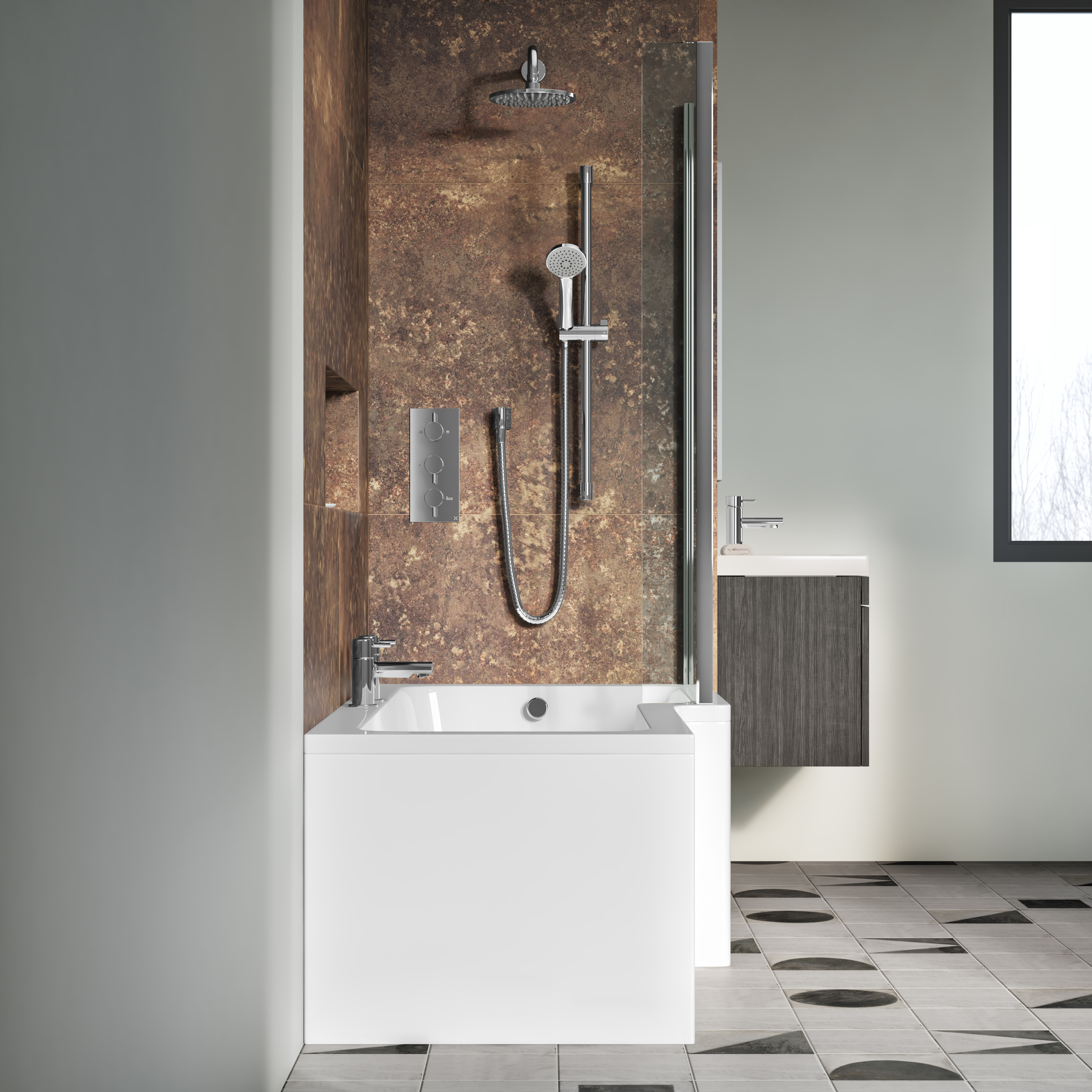 Drench Polished Chrome Fixed L-Shaped Bath Screen with Fixed Return - 1400 x 800mm