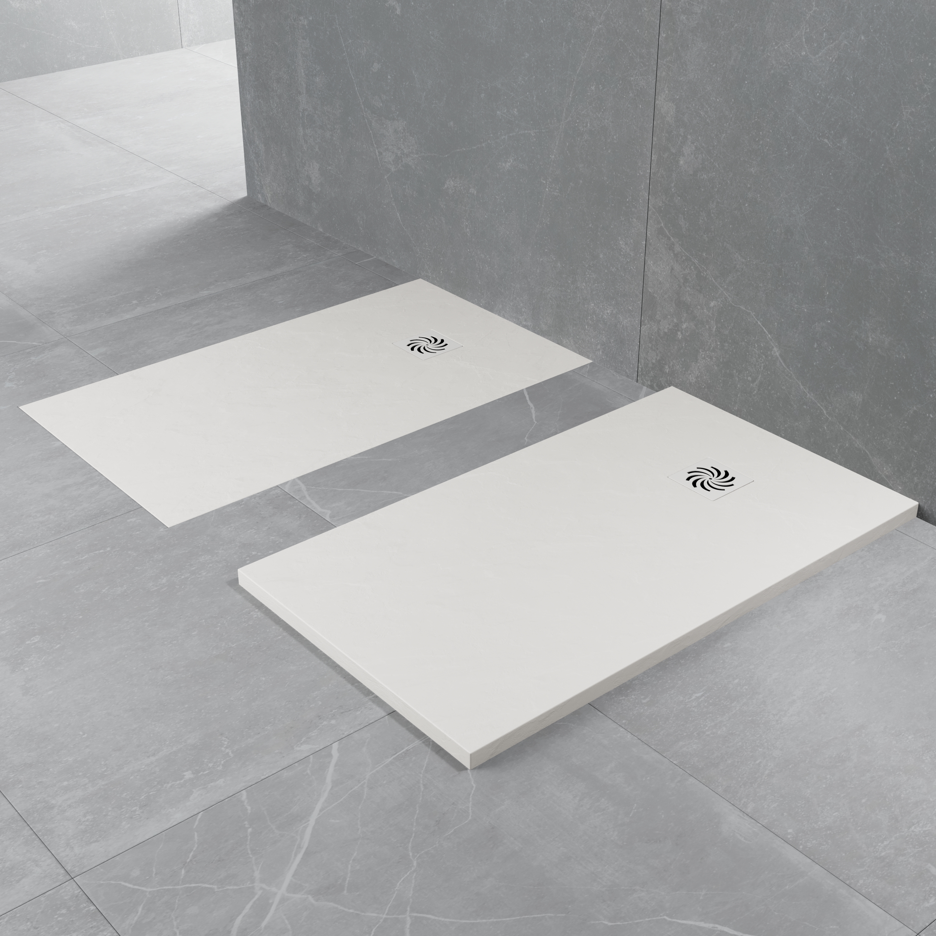 Drench Naturals White Thin Slate-Effect Rectangular Shower Tray - 11 Sizes