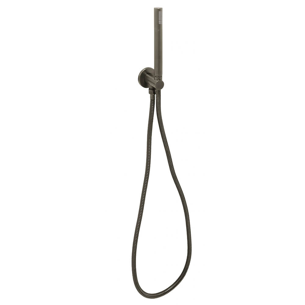 VOS Round Water Outlet & Holder with Metal Hose & Slim Hand Shower - Brushed Black