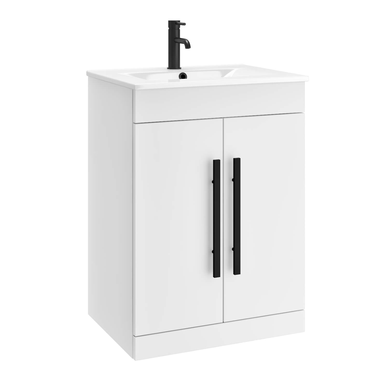 Vellamo Aspire 1100mm 2 Door Combination Basin & Toilet Unit with Matt Black Handles & Overflow Cover - Gloss White