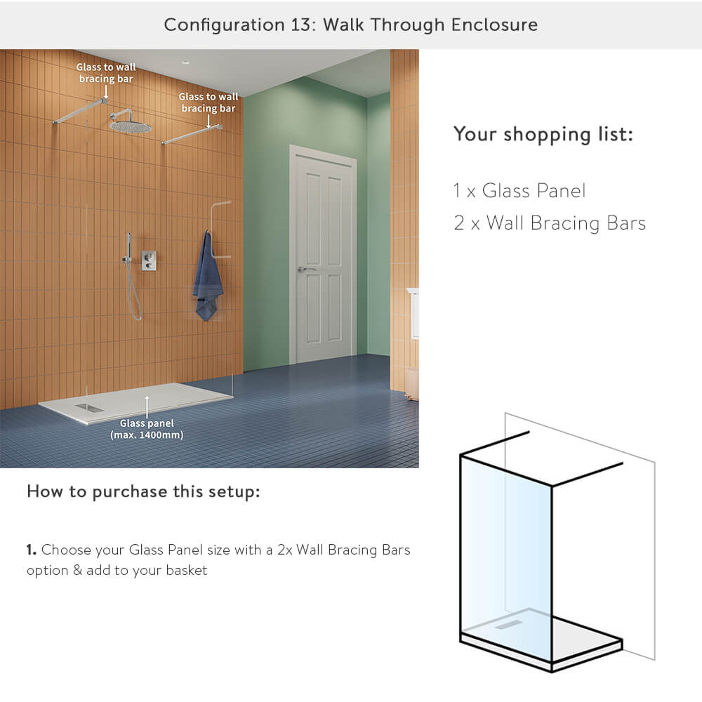 Crosswater Gallery 8 Walk In Shower Enclosure 8mm Panels with Multiple Configurations - Matt Black