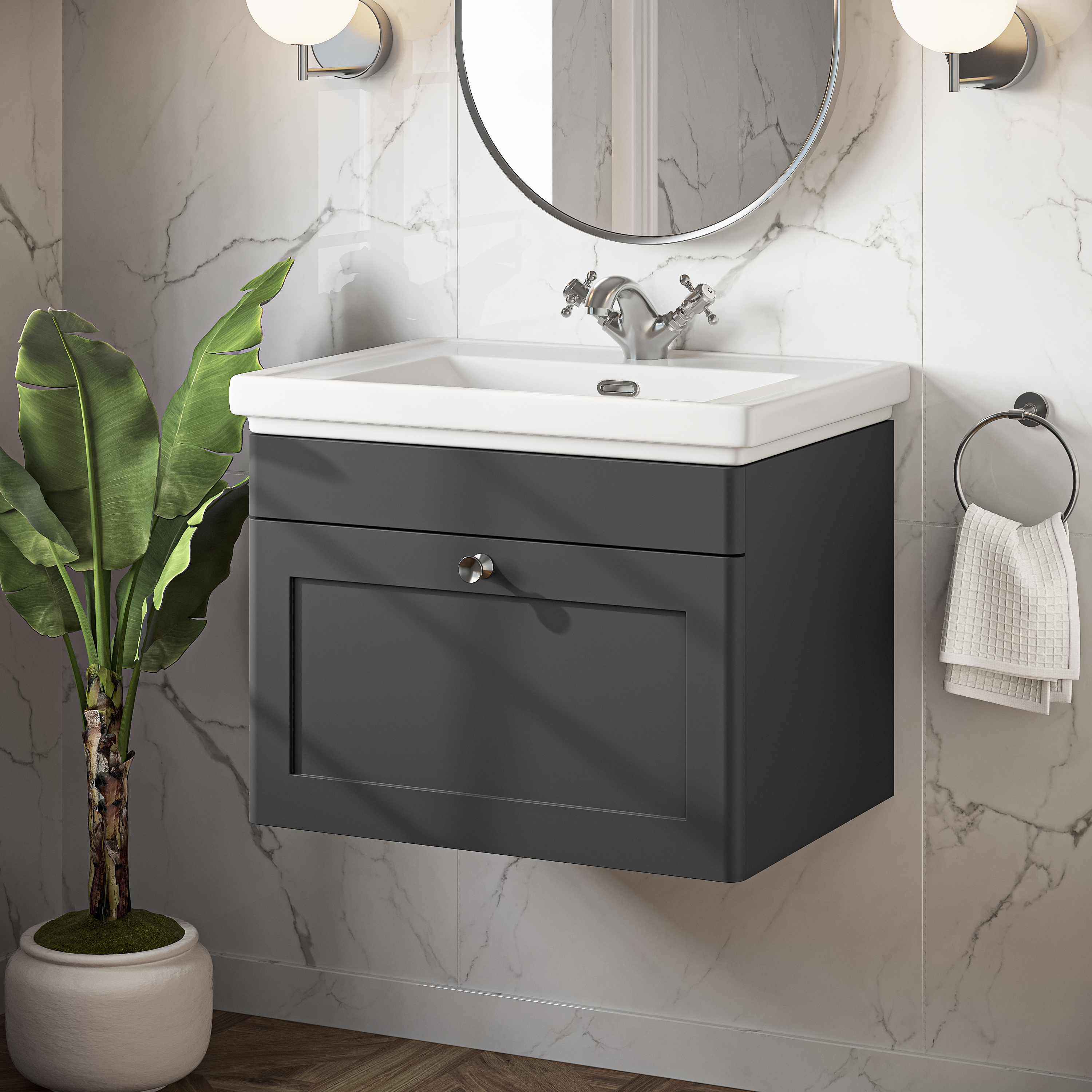 Butler & Rose Ophelia Traditional Toilet & 600mm Wall Hung Vanity Unit Bathroom Suite
