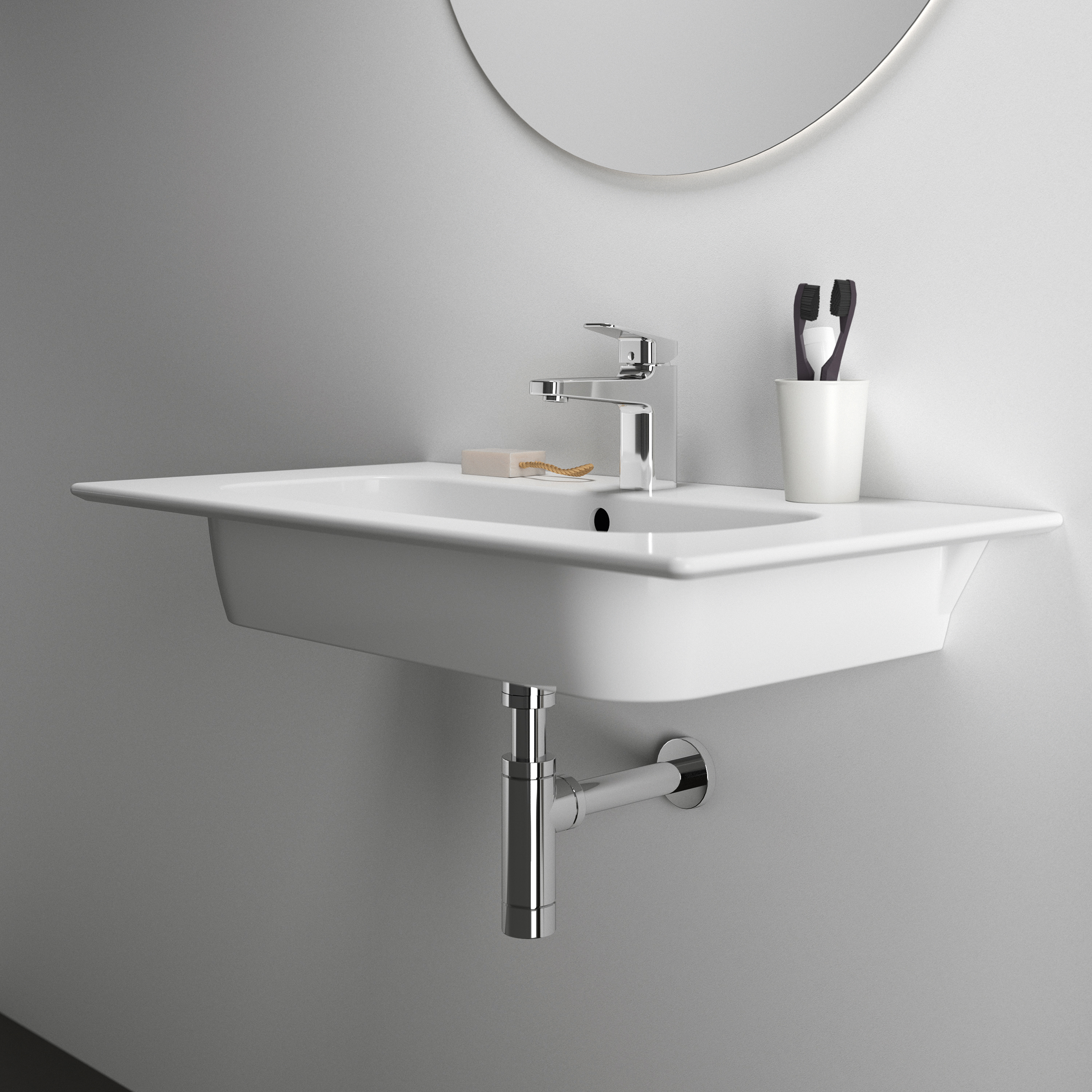 Ideal Standard i.life A Wall Hung Basin & Chrome Bottle Trap
