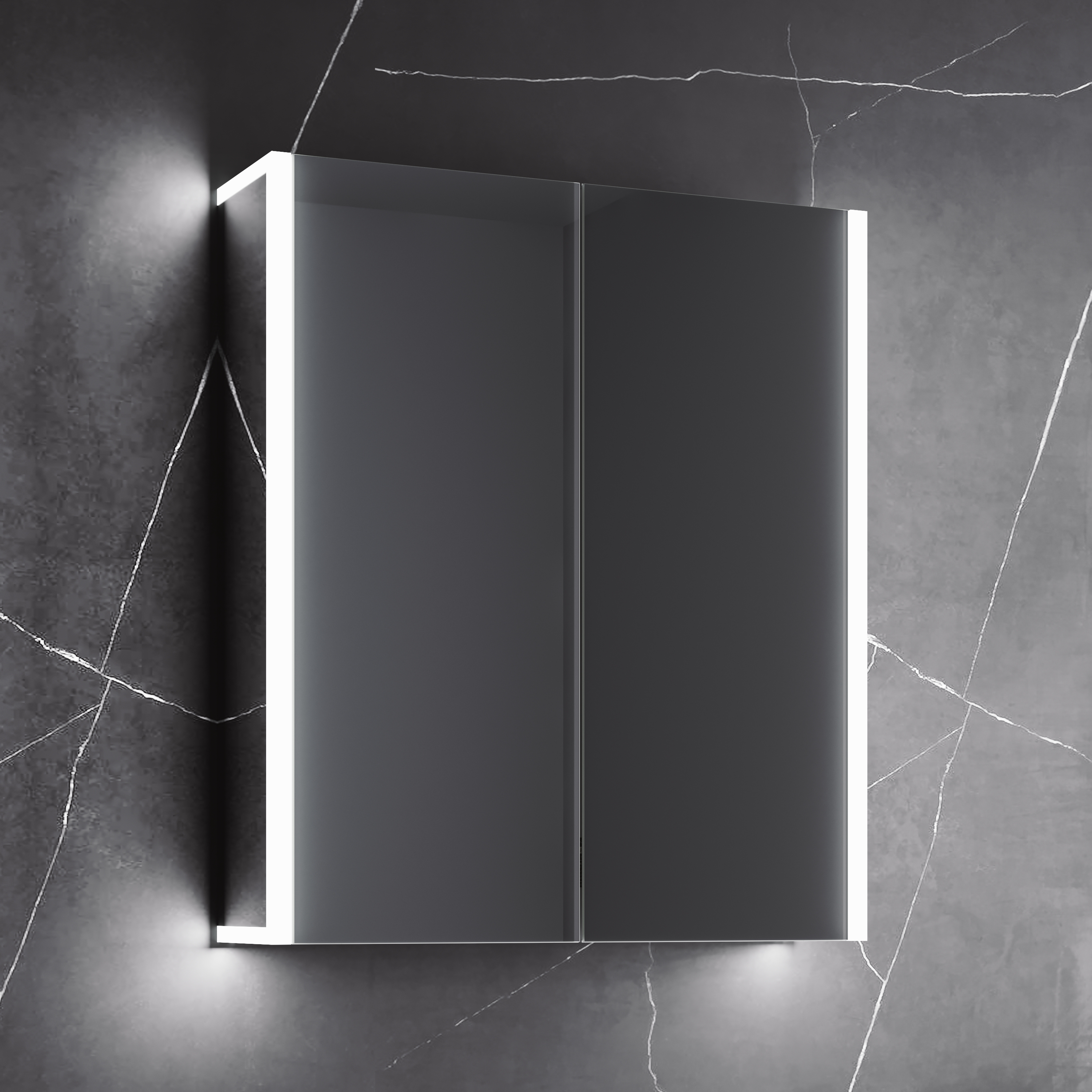 Harbour Icon Double Door LED Bathroom Mirror Cabinet with Demister Pad & Shaver Socket - 600 x 700mm