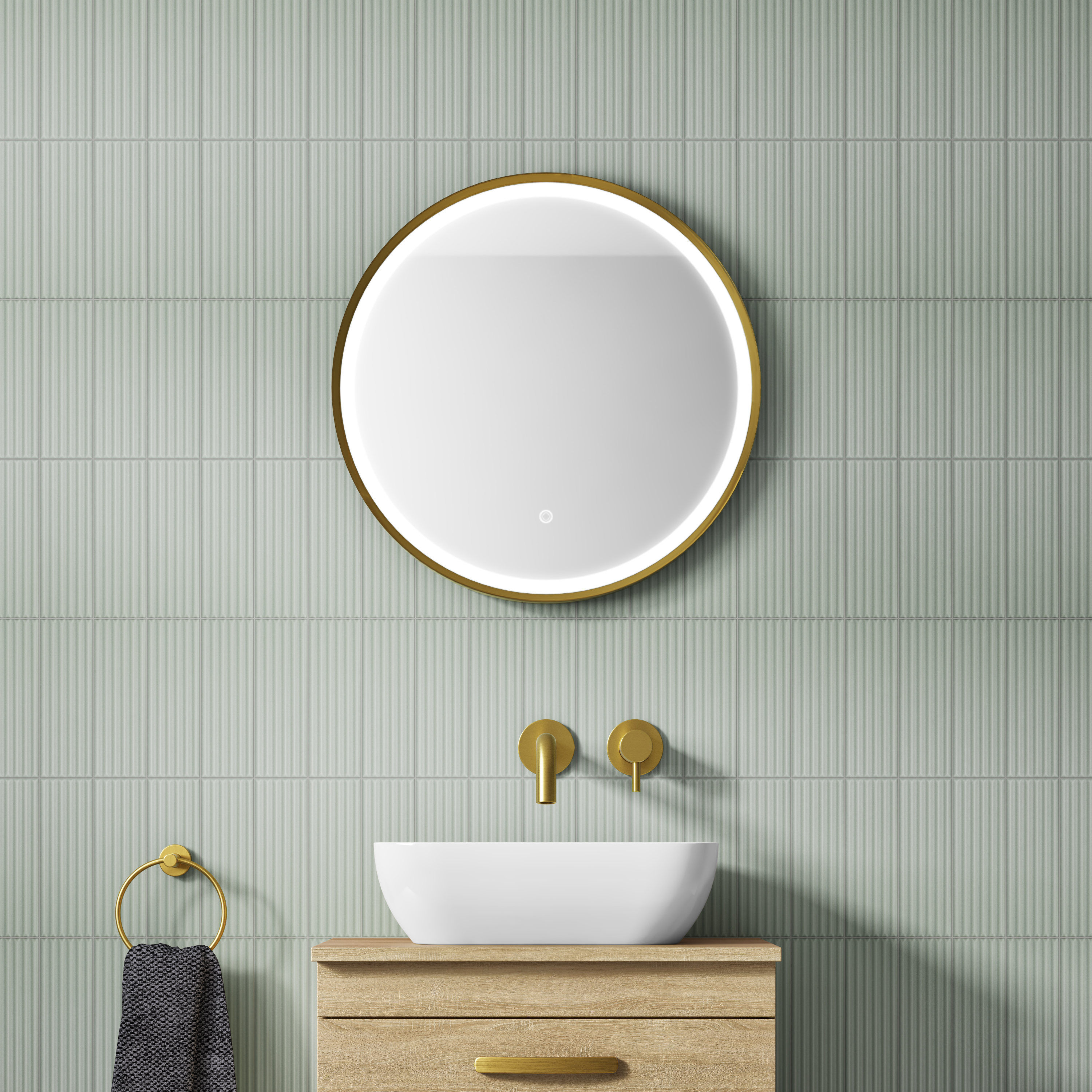 VOS LED Illuminated Round Framed Mirror with Demister Pad & Colour Change Lights - 600mm