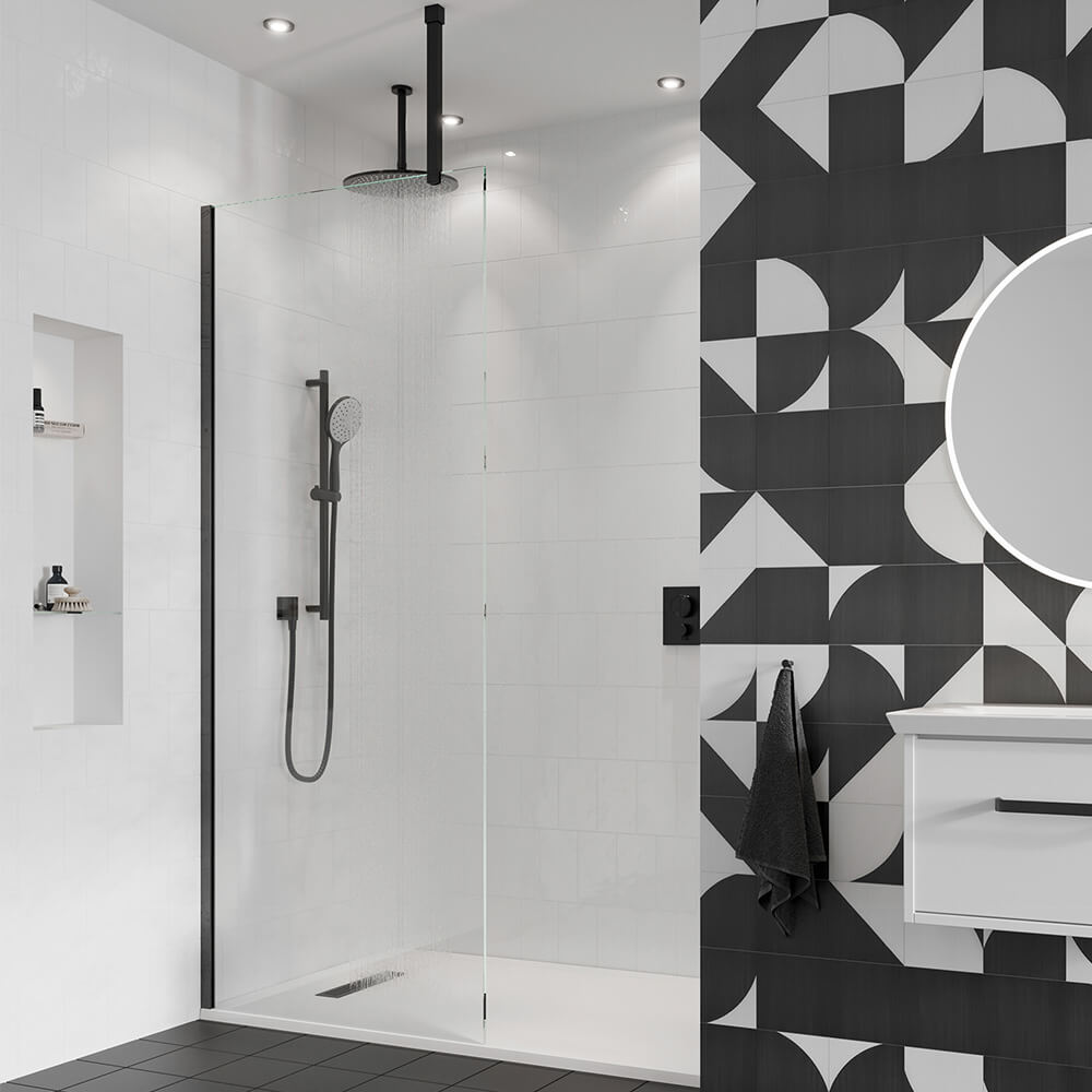 Crosswater Gallery 8 Walk In Shower Enclosure 8mm Panels with Multiple Configurations - Matt Black