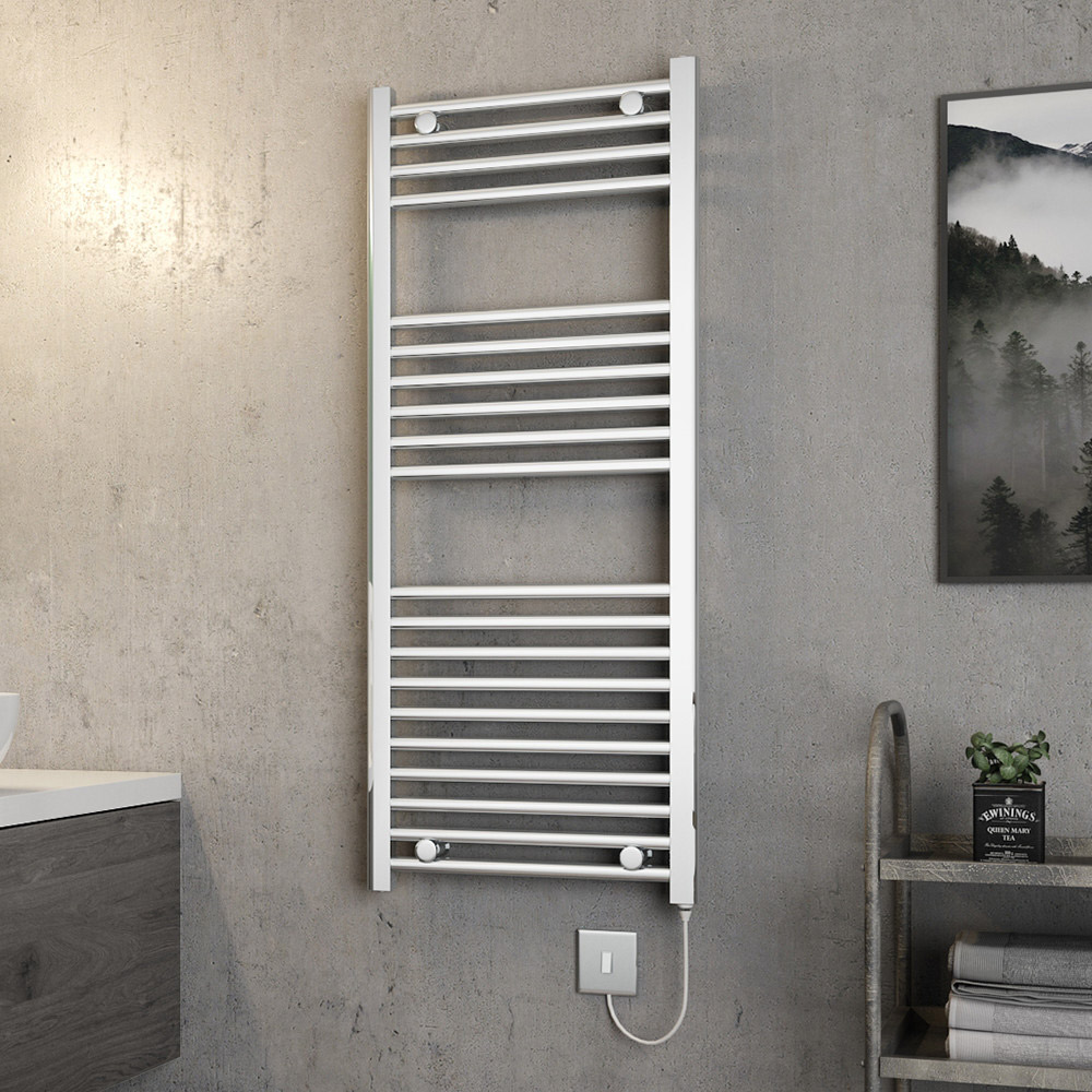 Brenton Apollo Electric Straight Chrome Heated Towel Rail - 22mm - 1200 x 500mm