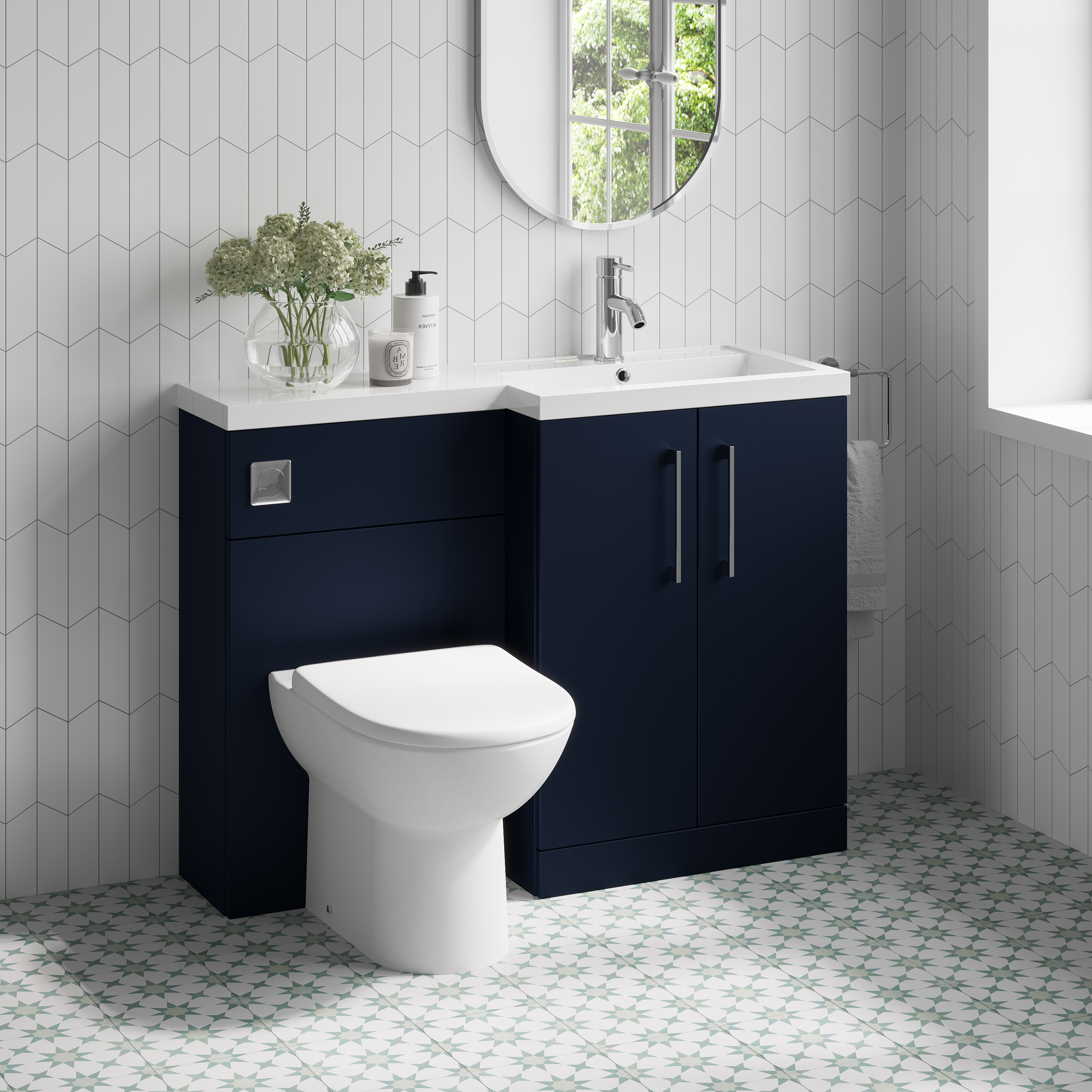 Erin 1100mm Matt Blue Combination Bathroom 2 Door Sink & Toilet Unit