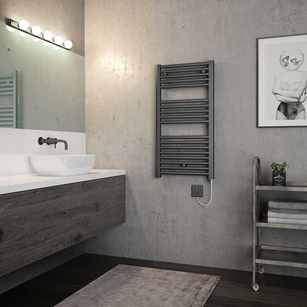 Brenton Hestia Electric Straight Anthracite Heated Towel Rail - 22mm - 920 x 480mm