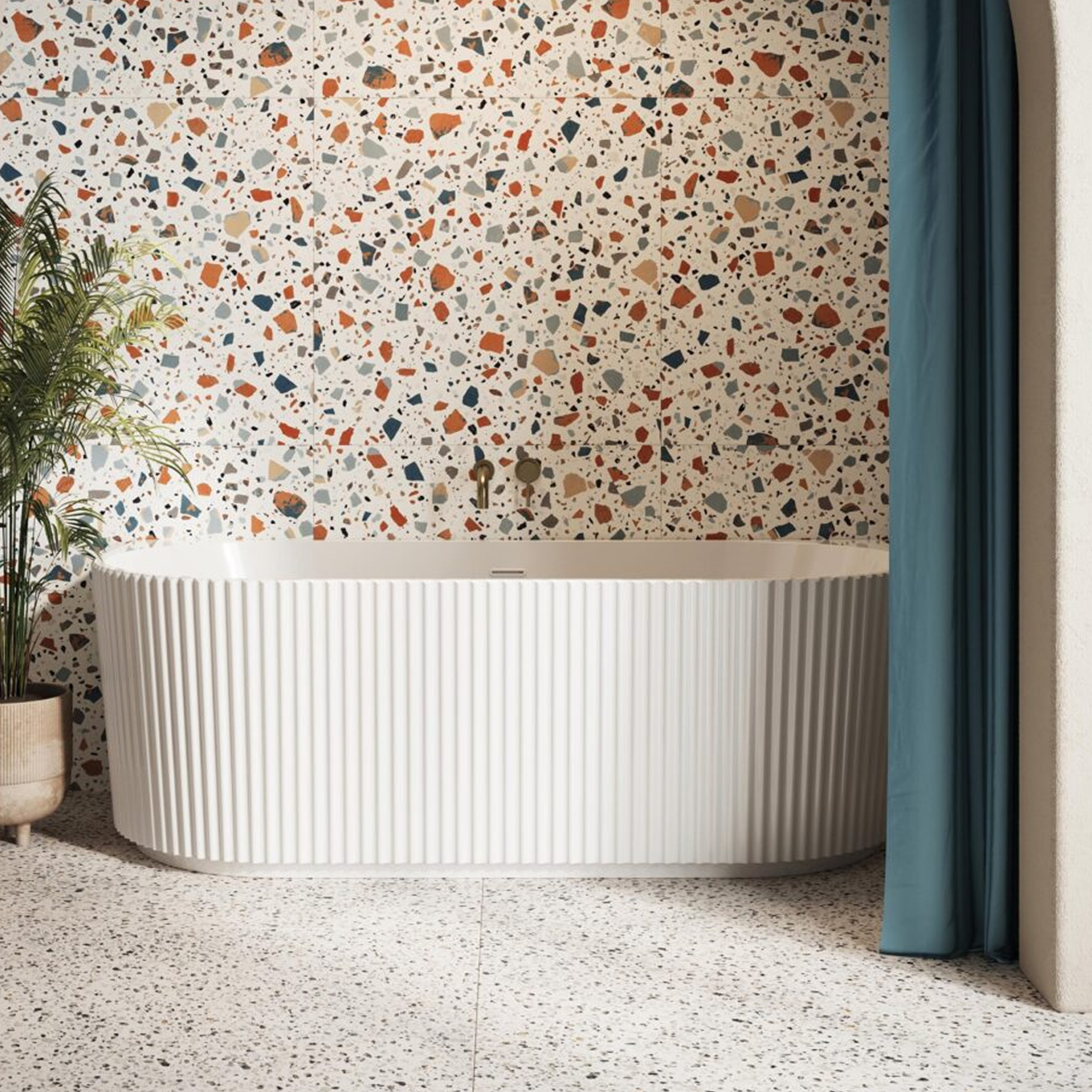 Billy Fluted Freestanding White Acrylic Back to Wall Bath - 1700 x 800mm