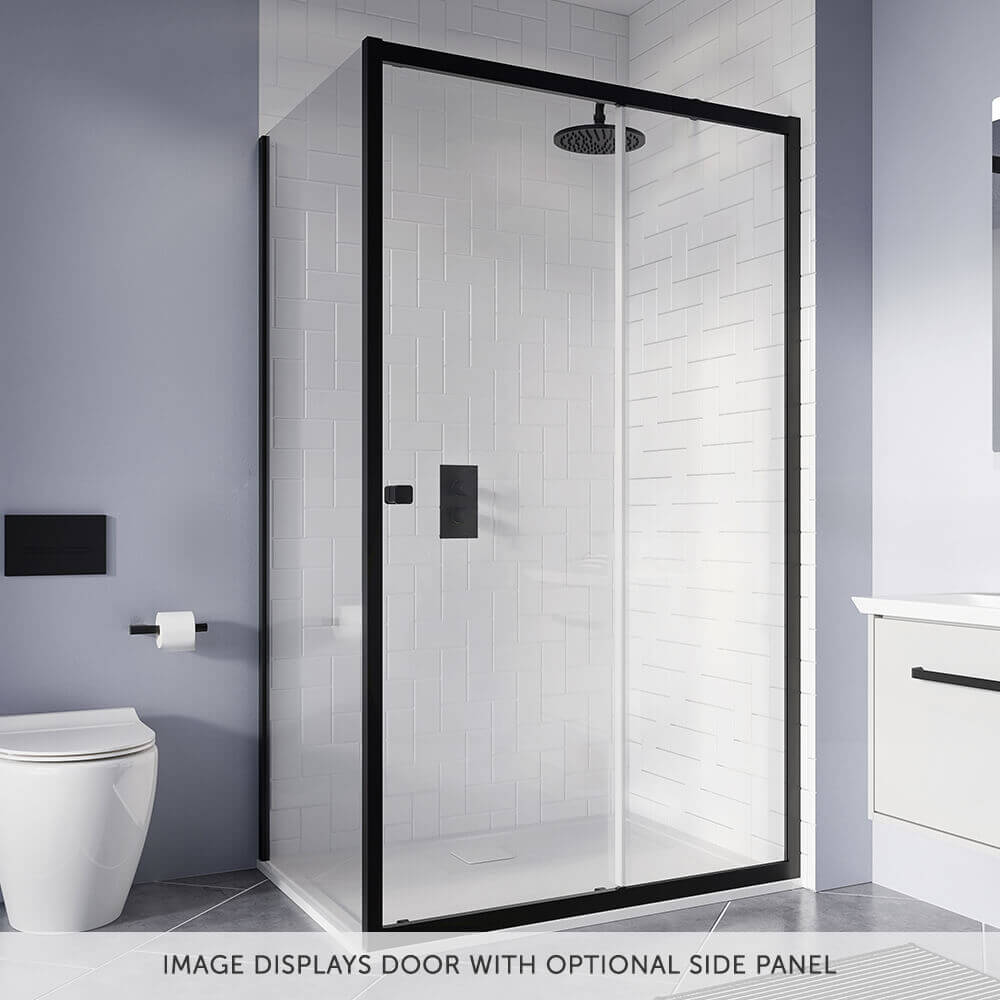 Crosswater Clear 6 6mm Matt Black Single Sliding Door & Optional Side Panel