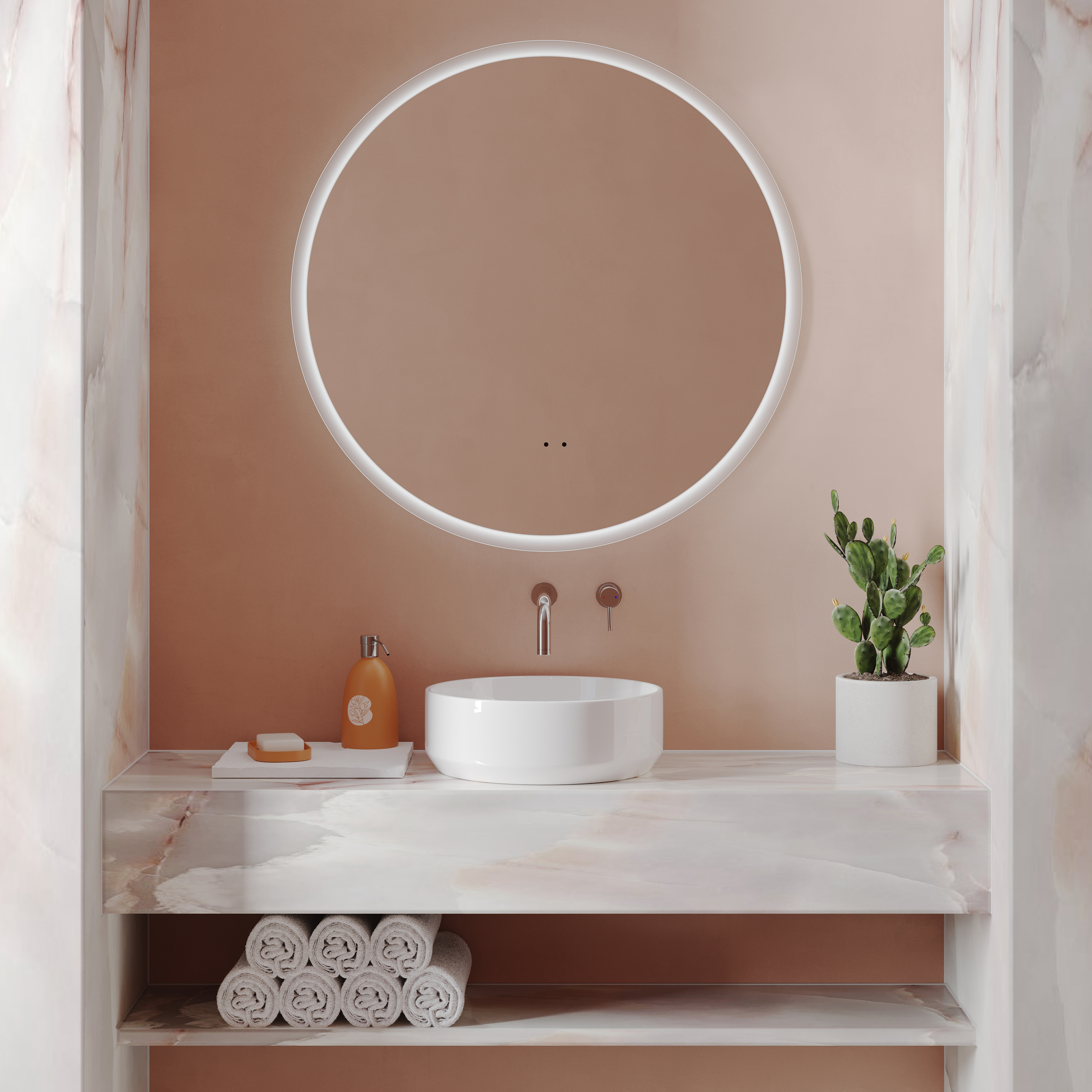 Harbour Glow Round LED Mirror with Demister Pad & Colour Change Lights - 800mm