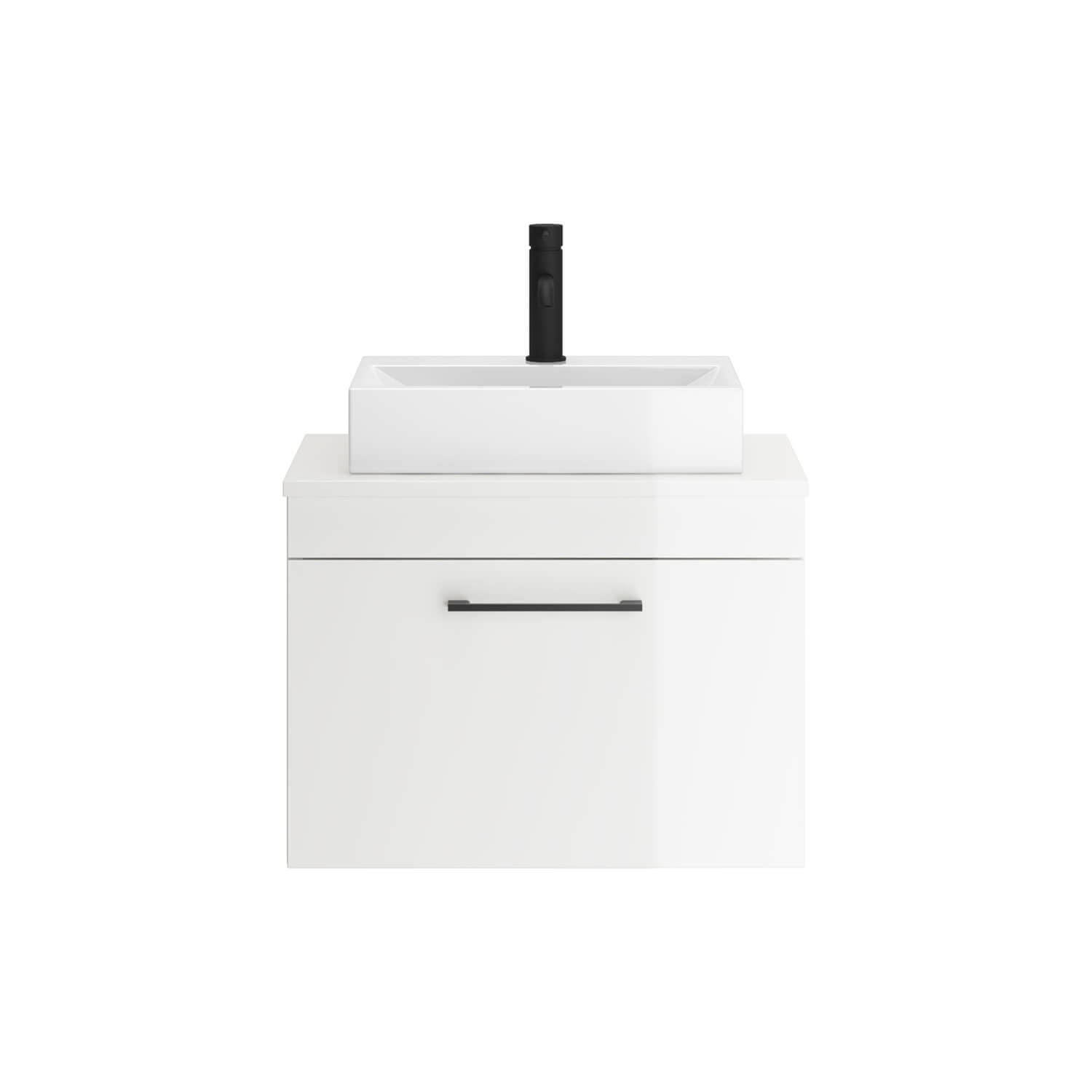 Emily Gloss White Wall Mounted 1 Drawer Vanity Unit and Countertop with Matt Black Handle