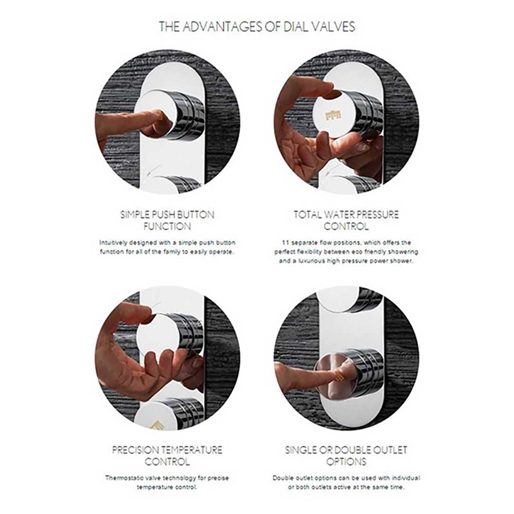 Crosswater Dial Pier Concealed Thermostatic 2 Outlet Shower Valve - Portrait
