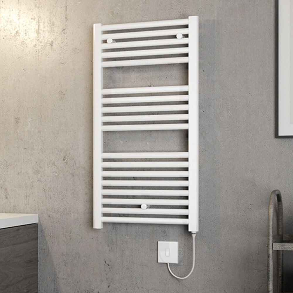 Brenton Hestia Electric Straight White Heated Towel Rail - 22mm - 920 x 480mm