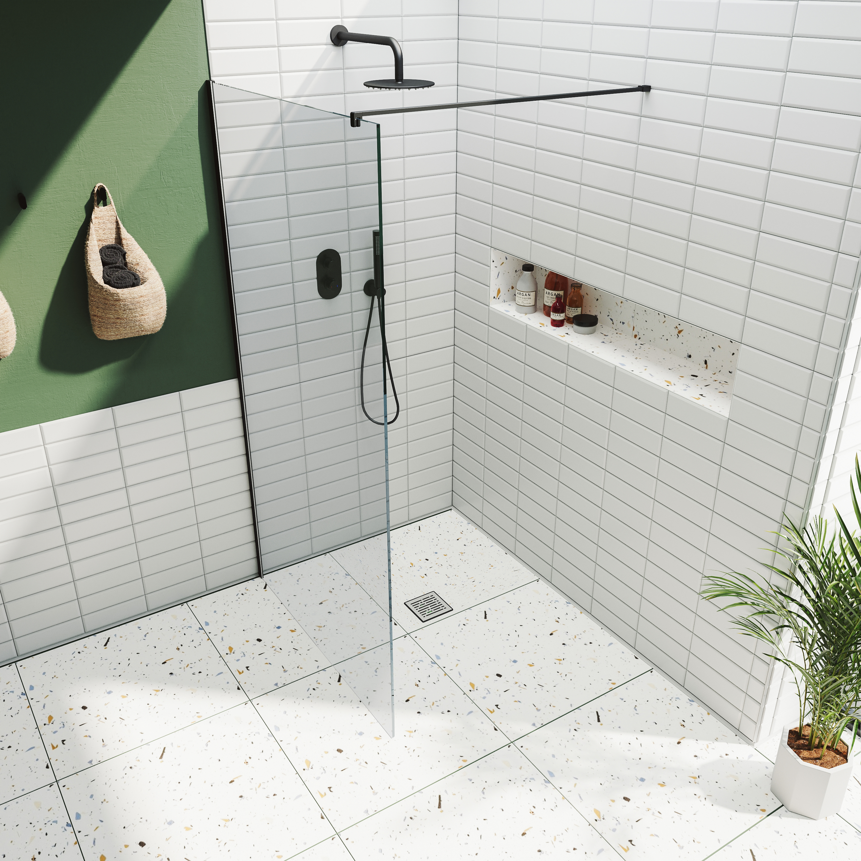 Harbour i10 10mm Easy Clean 2m Tall Wetroom Panel - Matt Black