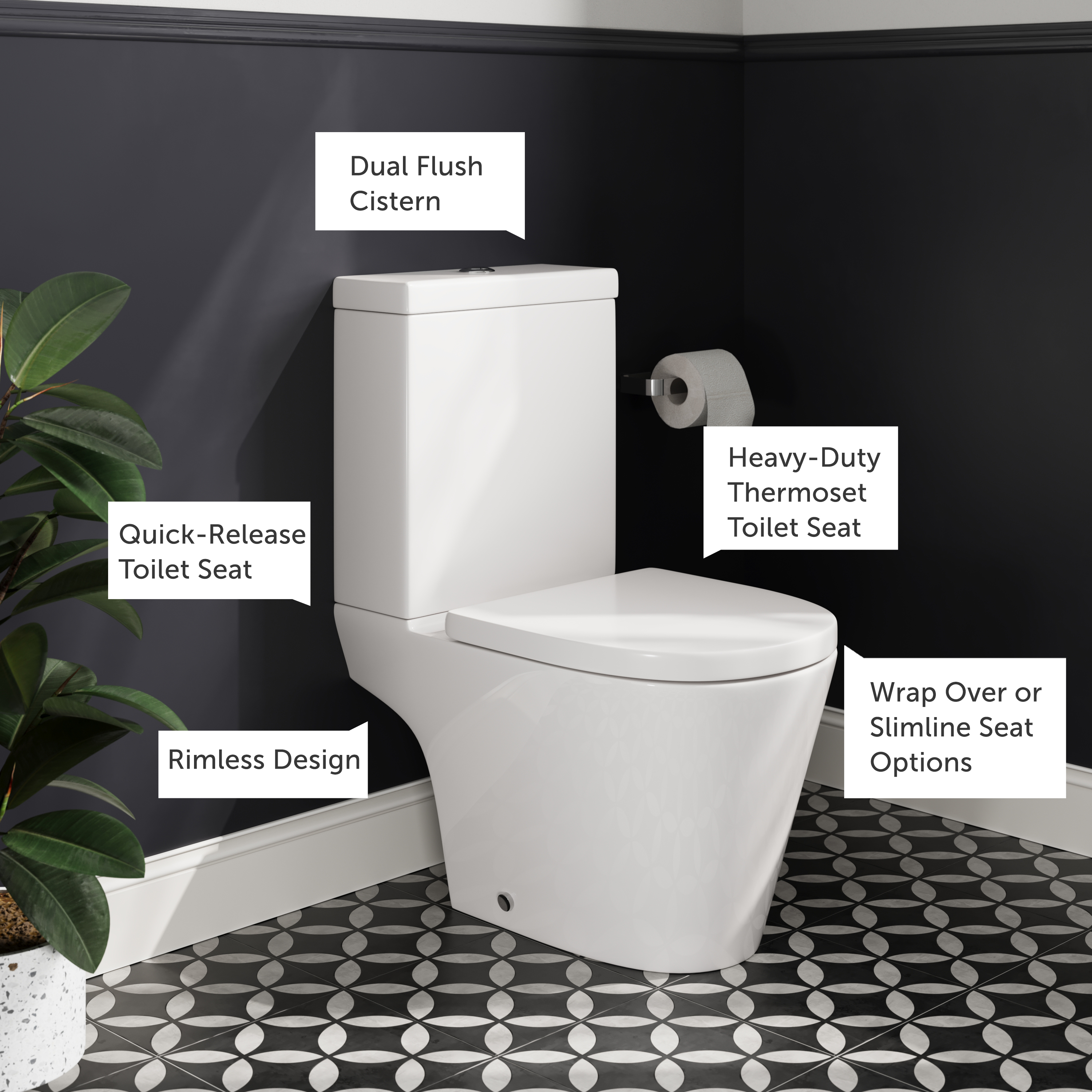 Harbour Clarity Close Coupled Rimless Toilet & Soft Close Seat