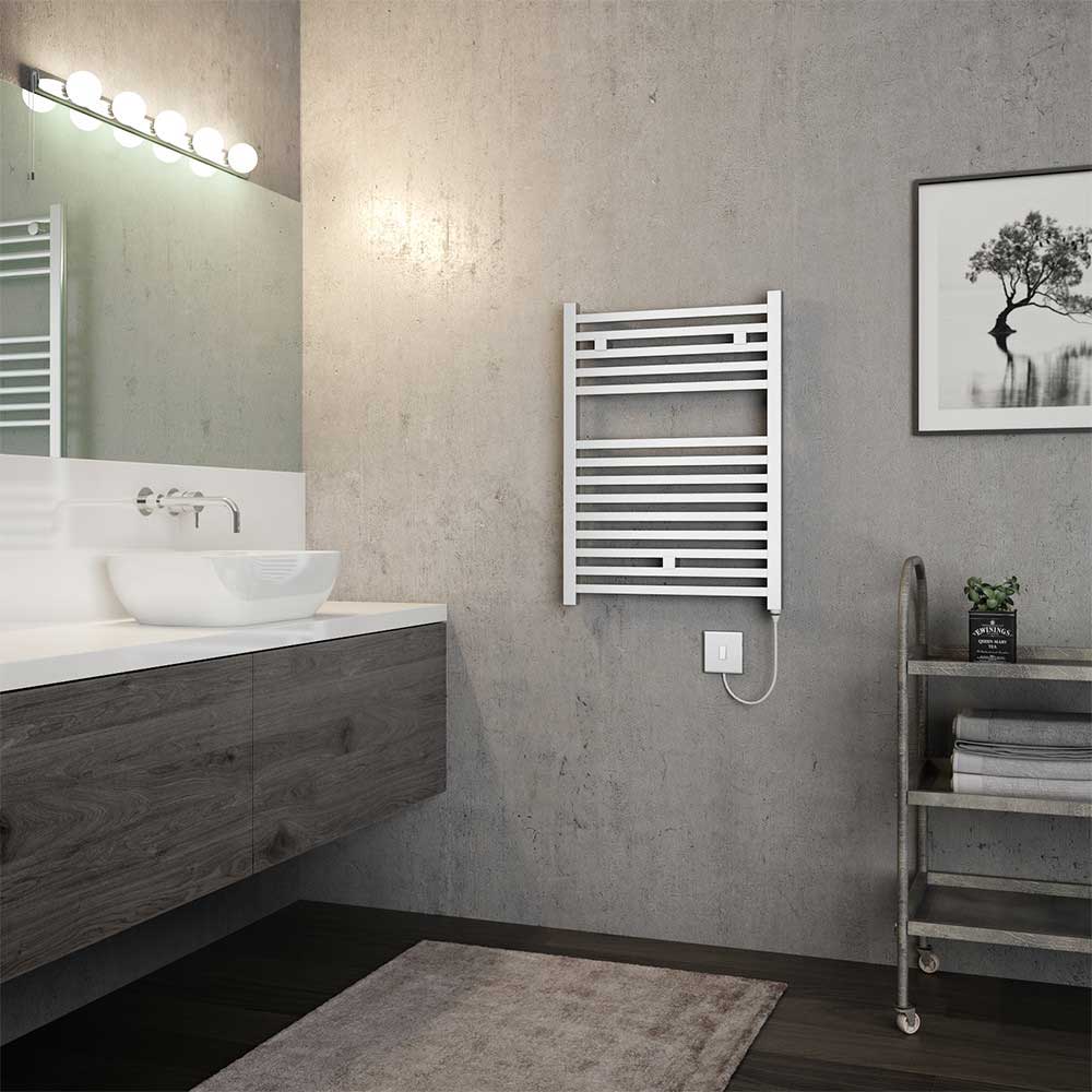 Brenton Helios Electric Straight Square Chrome Heated Towel Rail - 20mm - 690 x 500mm