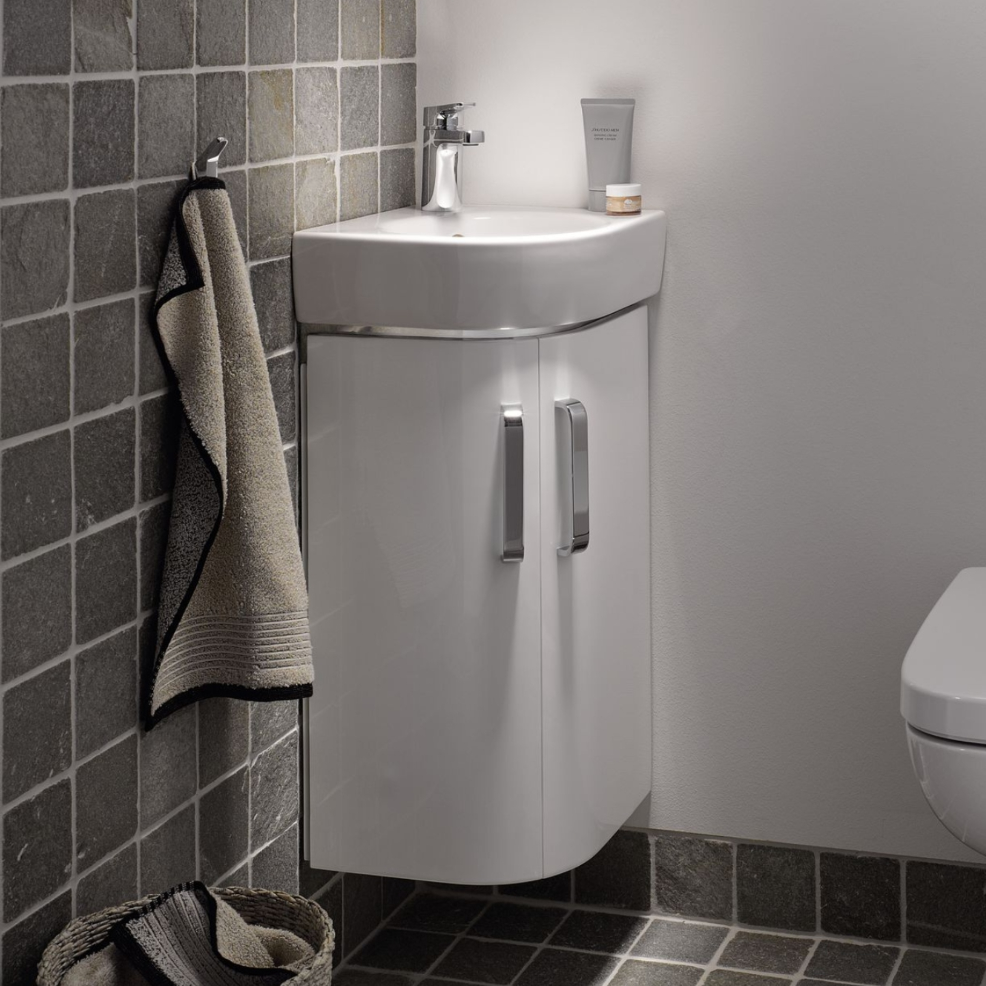 Geberit Selnova 450mm Wall Mounted Gloss White Compact Corner Vanity Unit & Basin