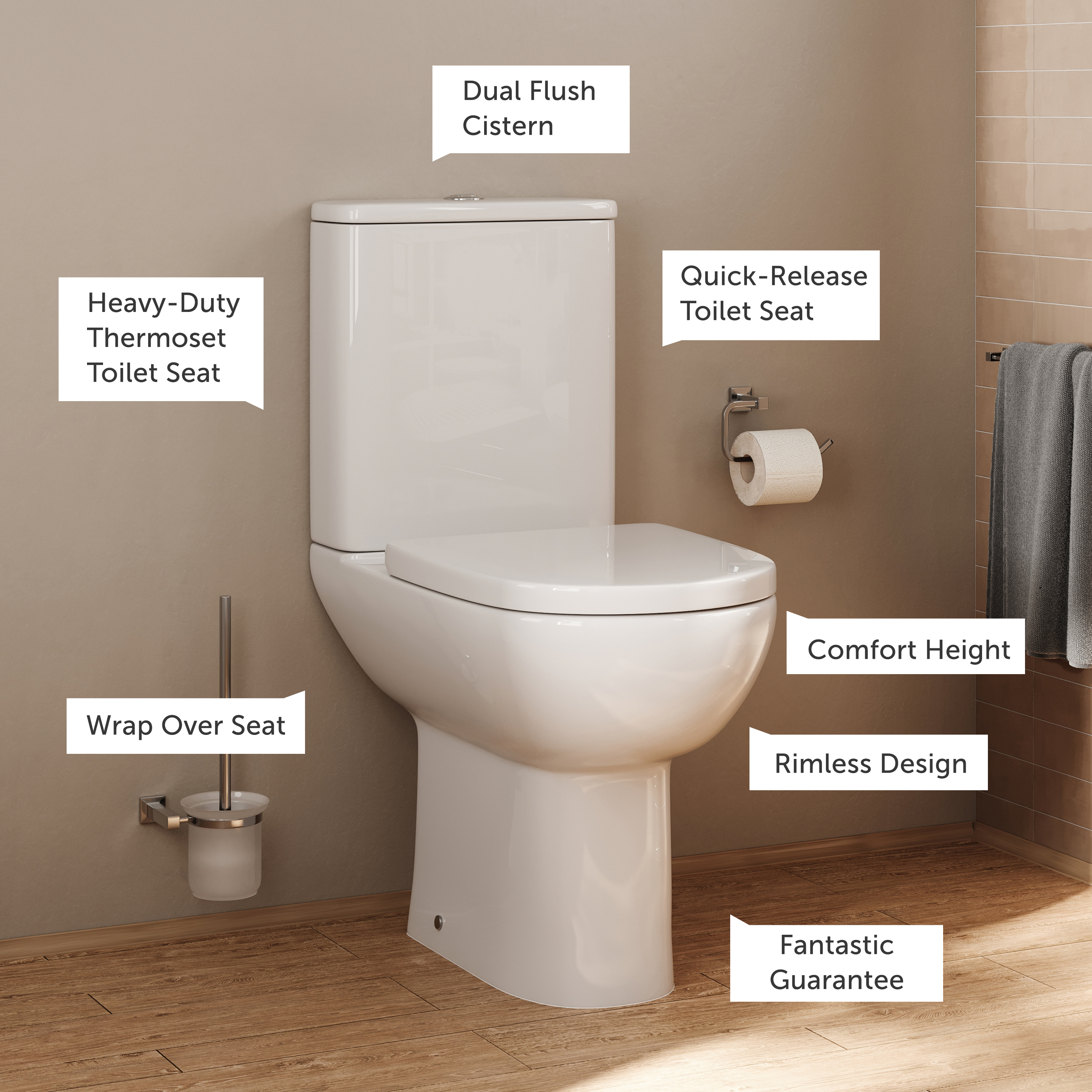Anderson Rimless Comfort Height Close Coupled Toilet & Soft Close Seat