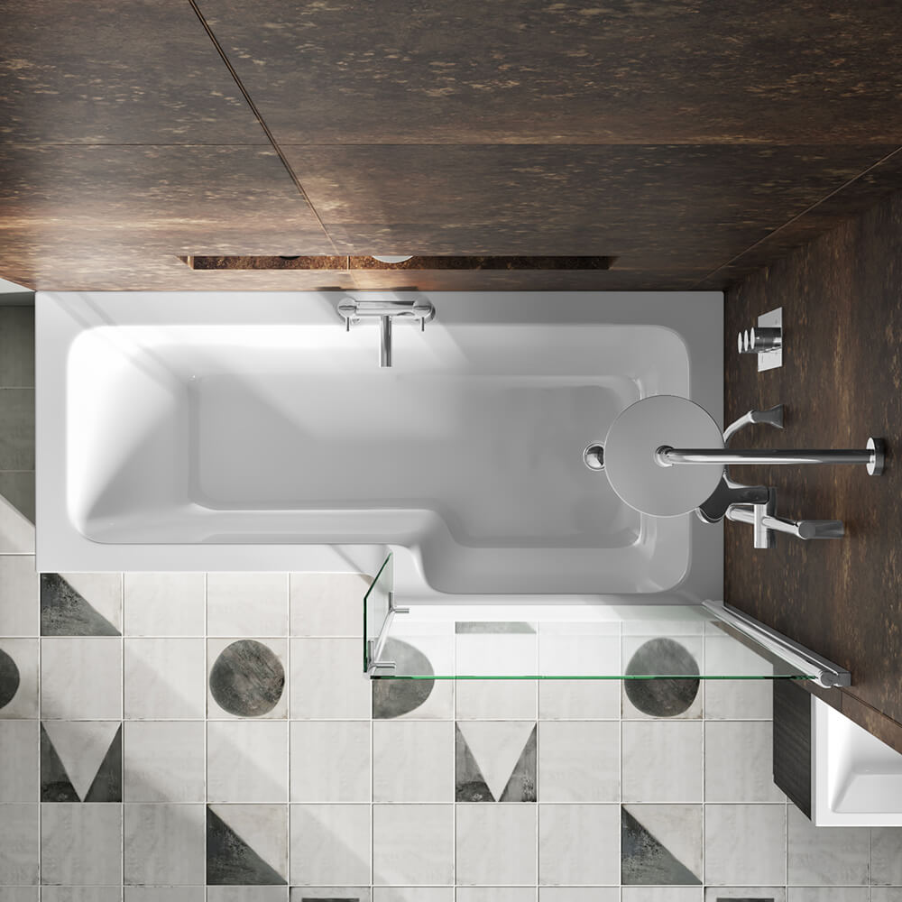 Drench Polished Chrome Hinged L-Shaped Bath Screen with Fixed Return - 1400 x 815mm