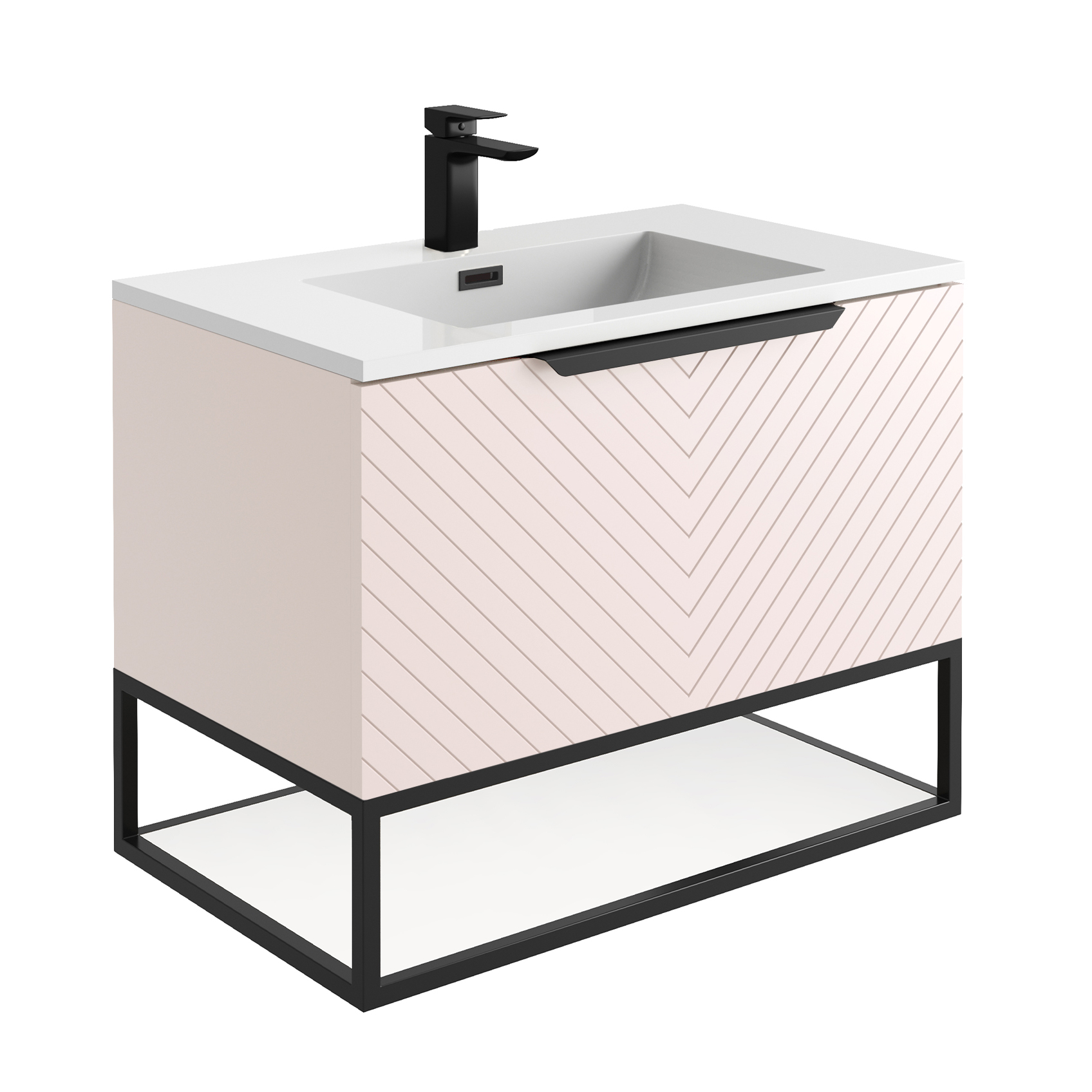 Harbour Symmetry 800mm Wall Hung Vanity Unit with Matt Black Frame Shelf and Handle & Basin