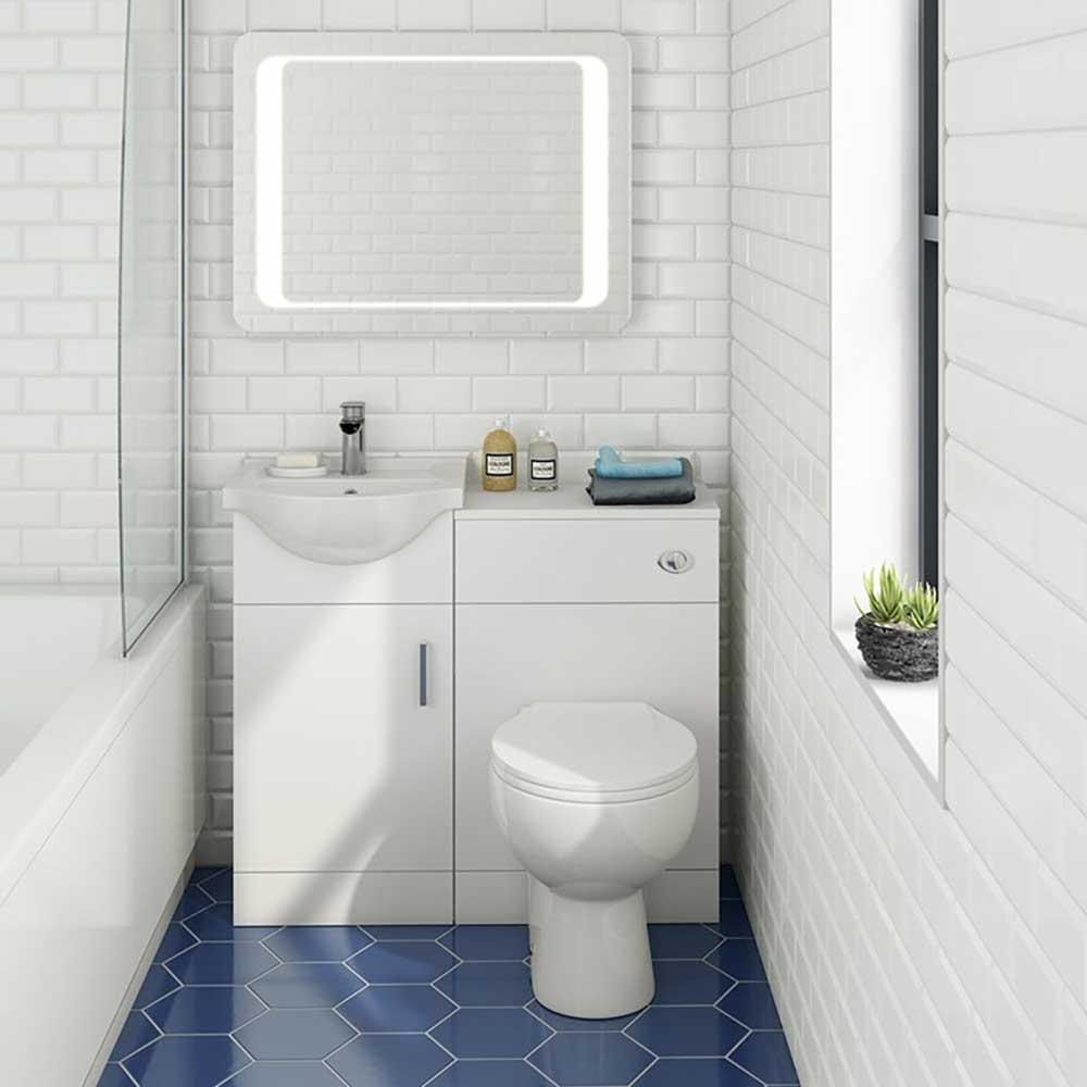 Vellamo Alpine 950mm 1 Door Combination Basin & Toilet Suite - Gloss White