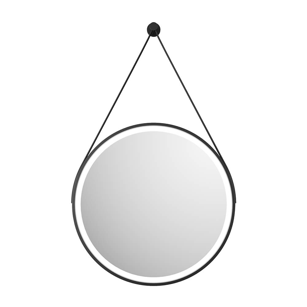 Harbour Status LED Illuminated Black Frame Round Mirror with Demister Pad, Colour Change LEDs & Strap - 600mm