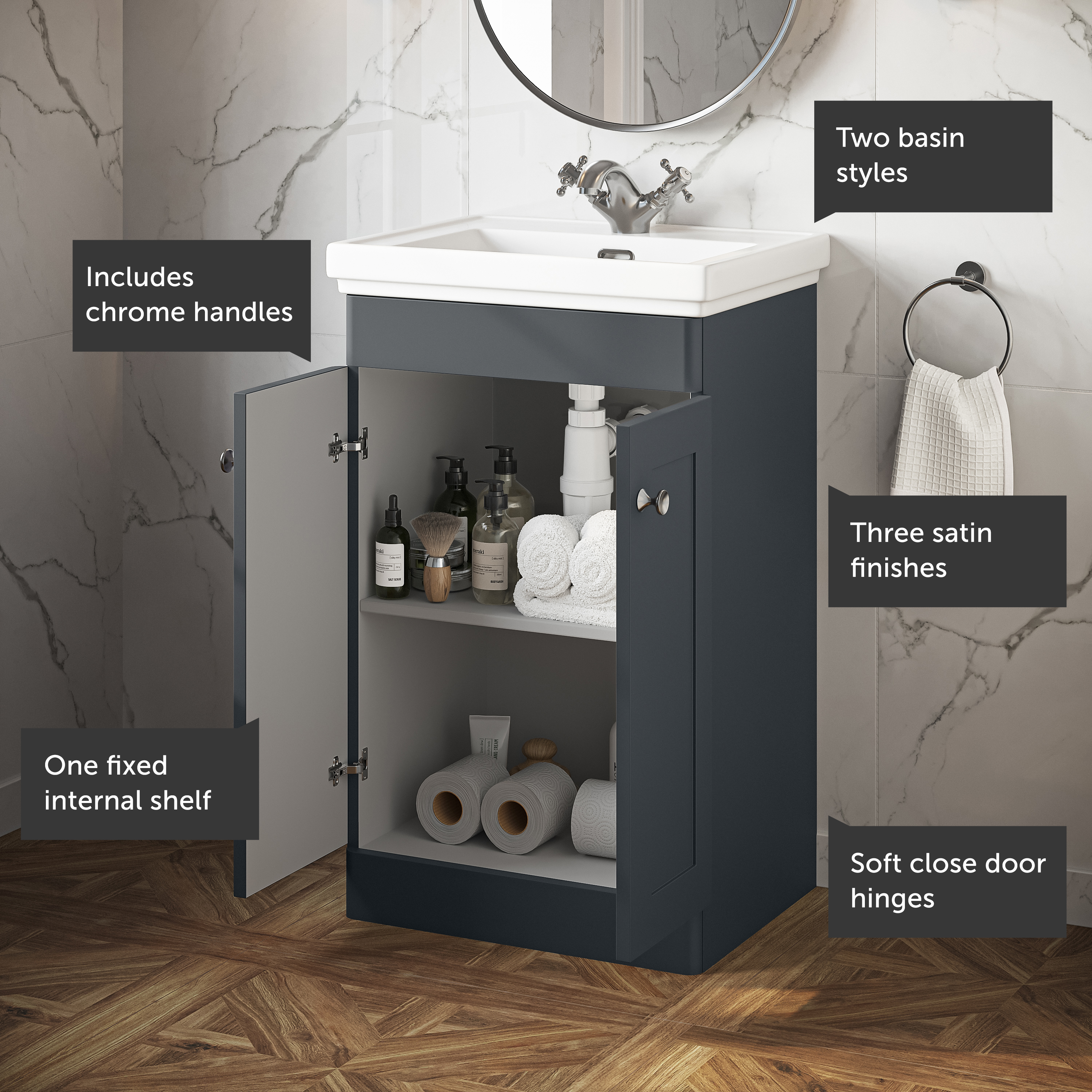 Butler & Rose Ophelia 500mm Floorstanding 2 Door Vanity Unit & Basin