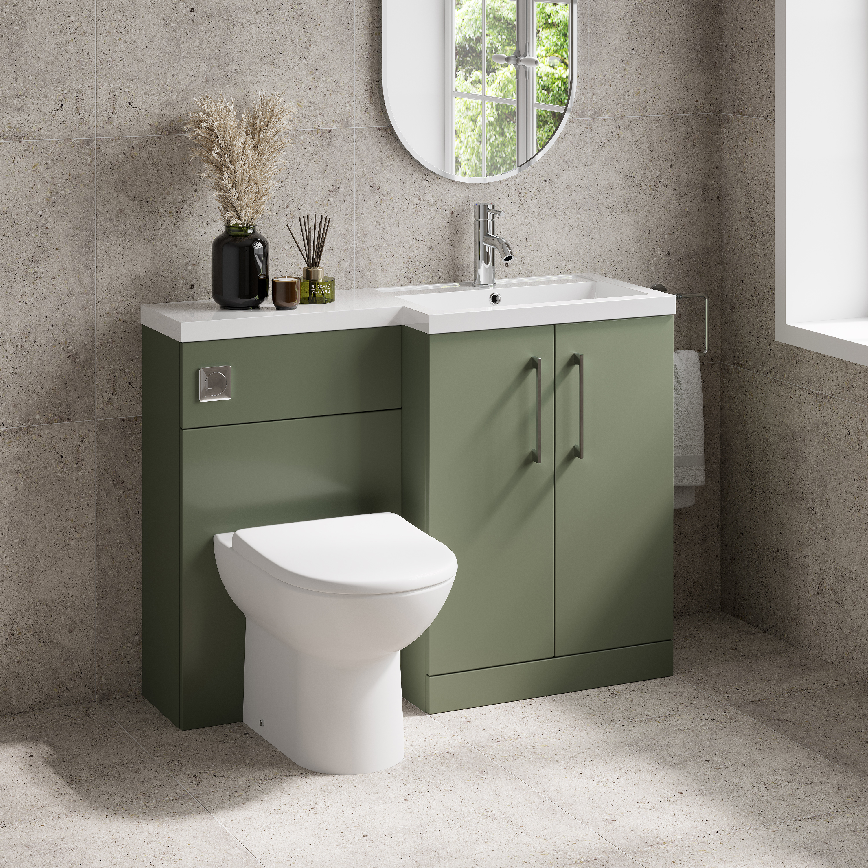 Erin 1100mm Satin Green Combination Bathroom 2 Door Sink & Toilet Unit