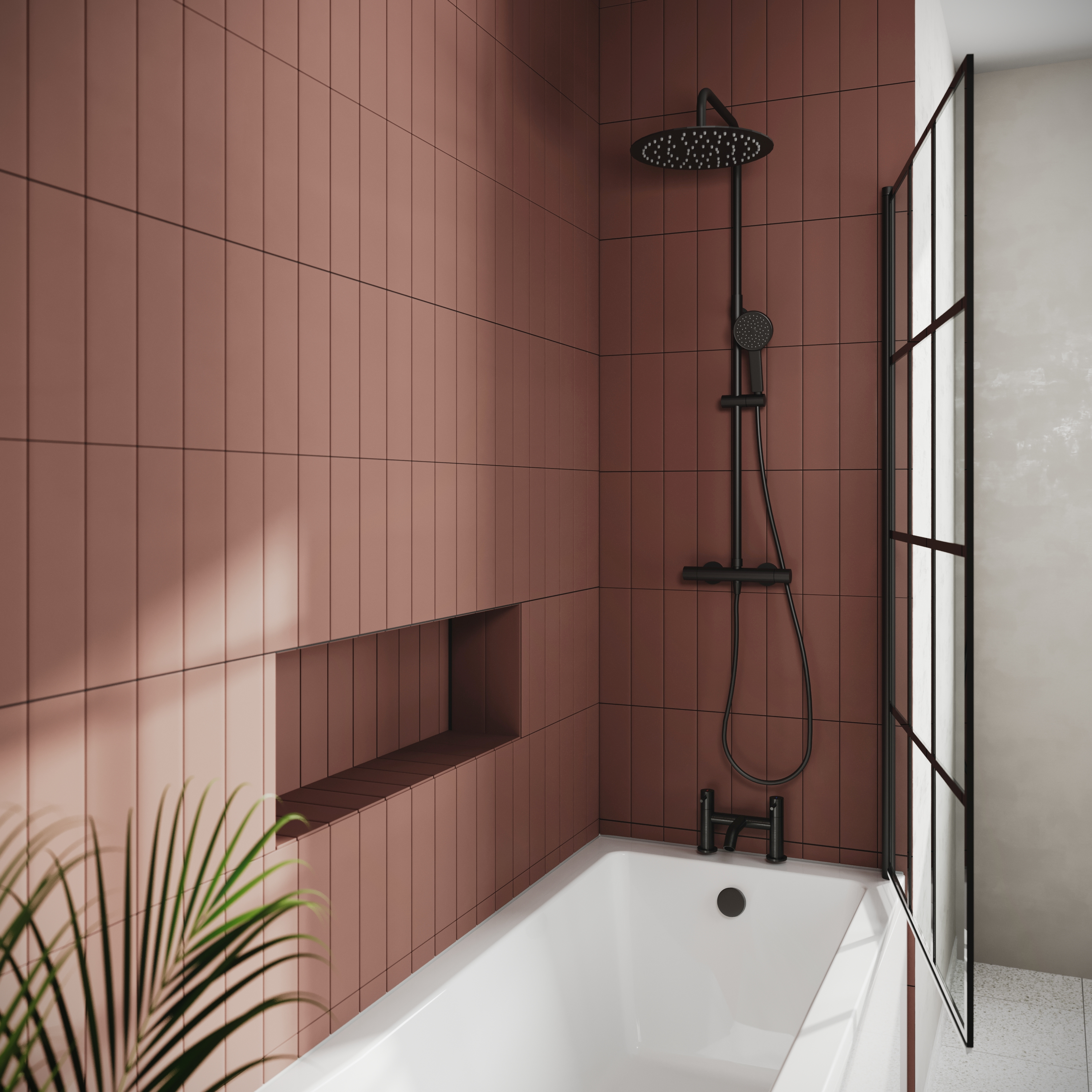 Vellamo City 6mm Matt Black Framed Hinged Bath Screen - 1430 x 770mm