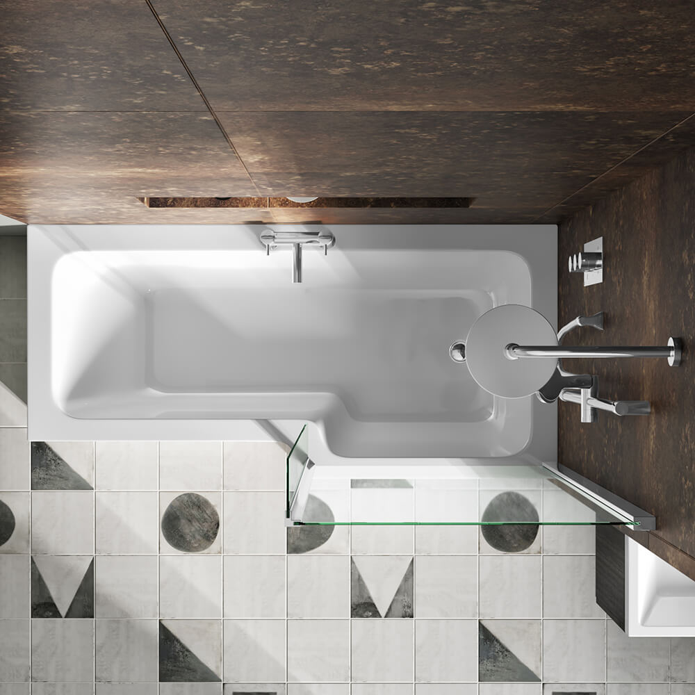 Drench Polished Chrome Fixed L-Shaped Bath Screen with Fixed Return - 1400 x 800mm