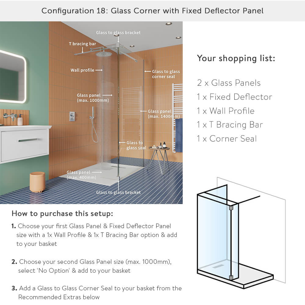 Crosswater Gallery 8 Walk In Shower Enclosure 8mm Panels with Multiple Configurations - Matt Black