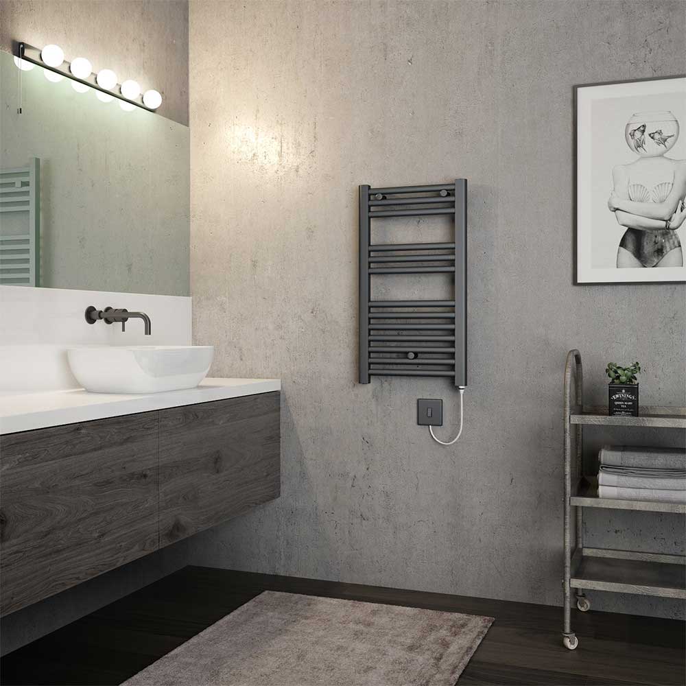 Brenton Hestia Electric Straight Anthracite Heated Towel Rail - 22mm - 720 x 400mm