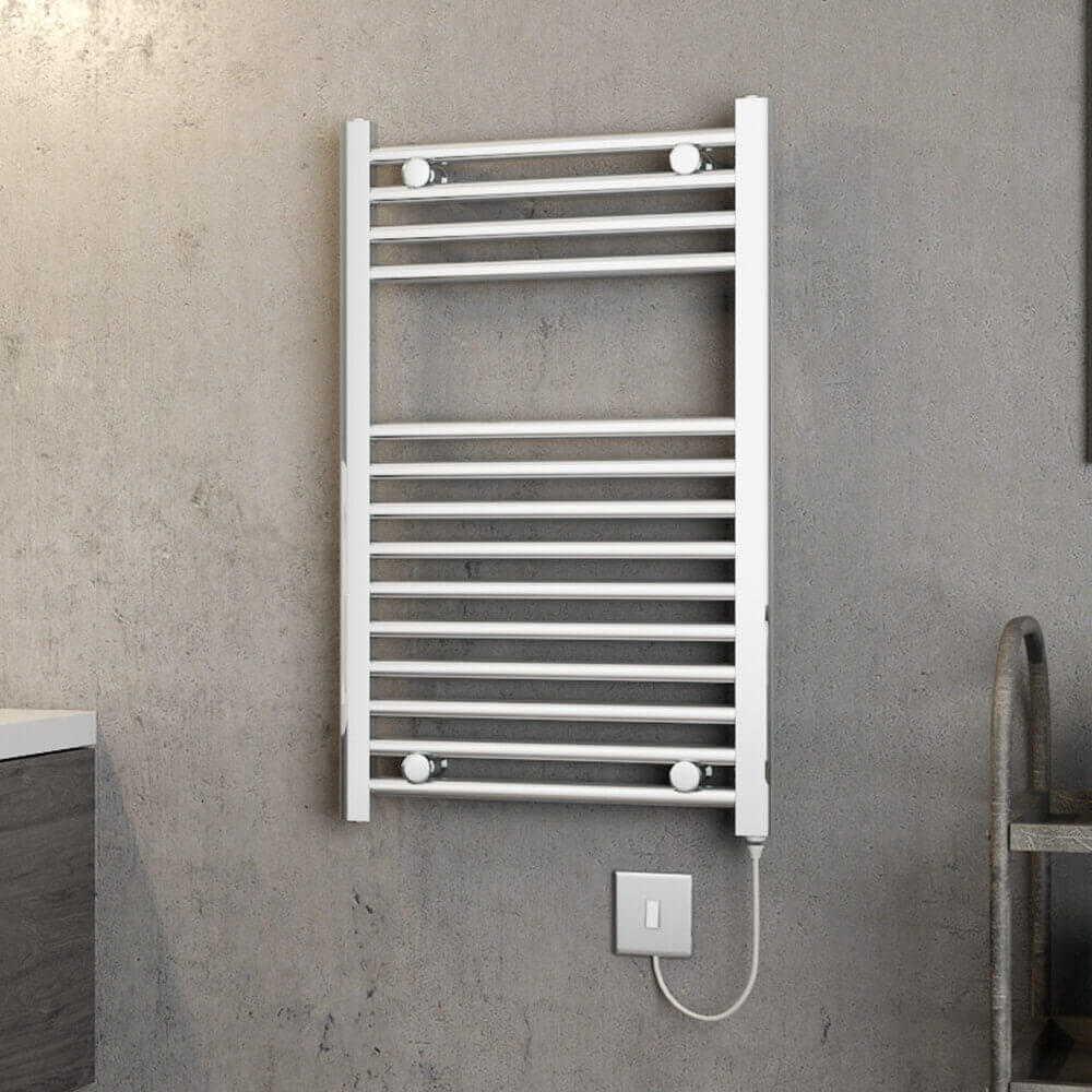 Brenton Apollo Electric Straight Chrome Heated Towel Rail - 22mm - 800 x 500mm