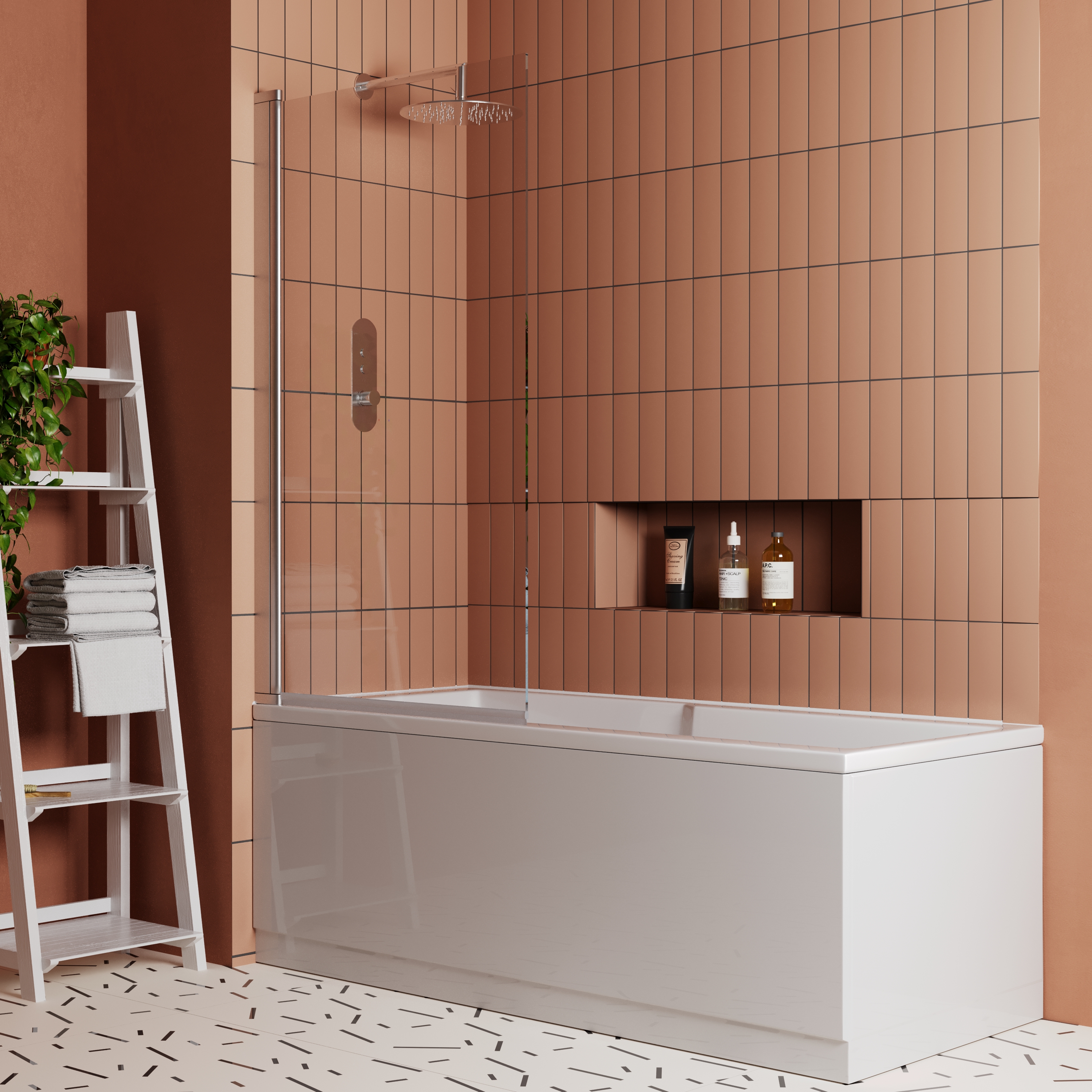 Vellamo Square Corner 6mm Glass Bath Screen - 1400 x 800mm