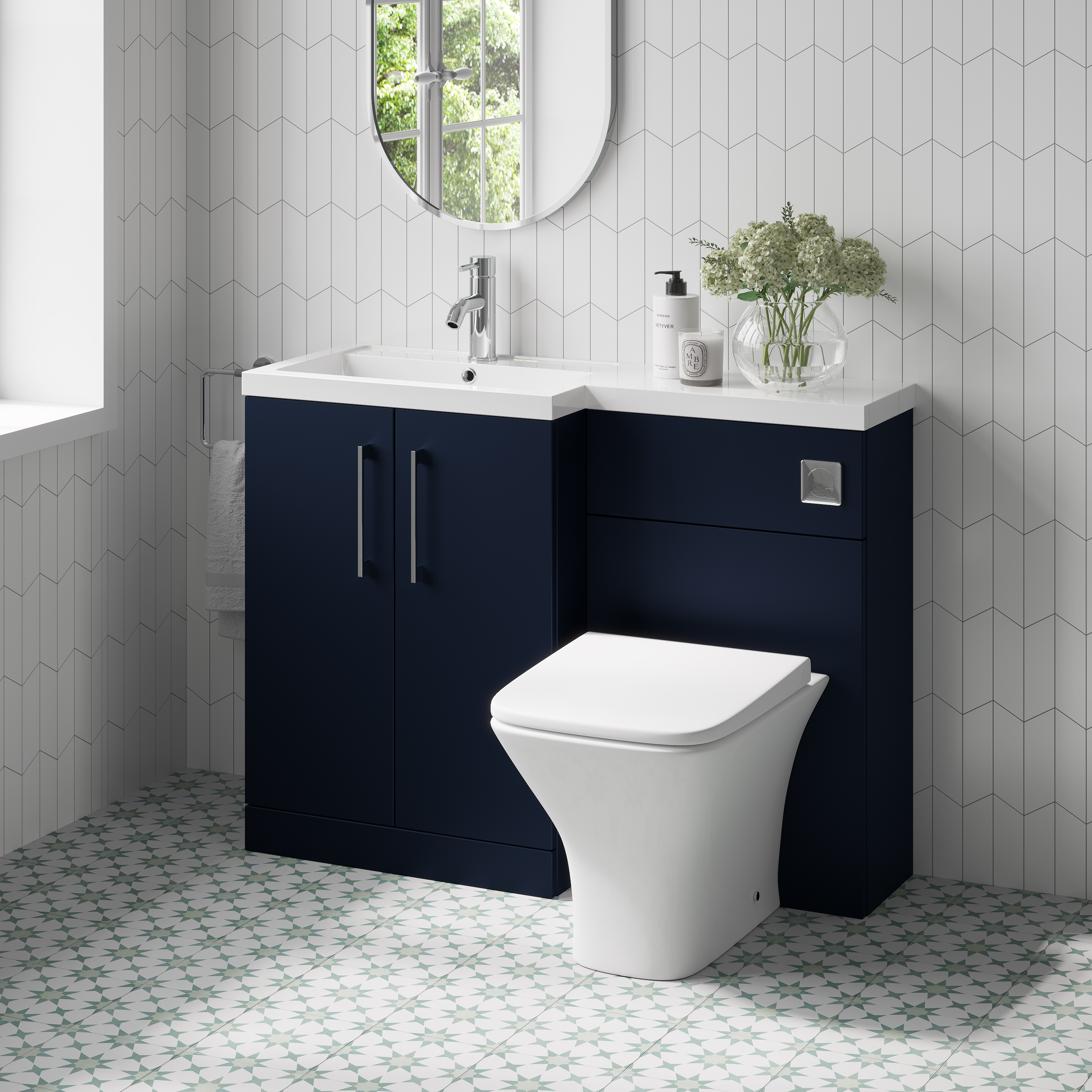 Erin 1100mm Matt Blue Combination Bathroom 2 Door Sink & Toilet Unit