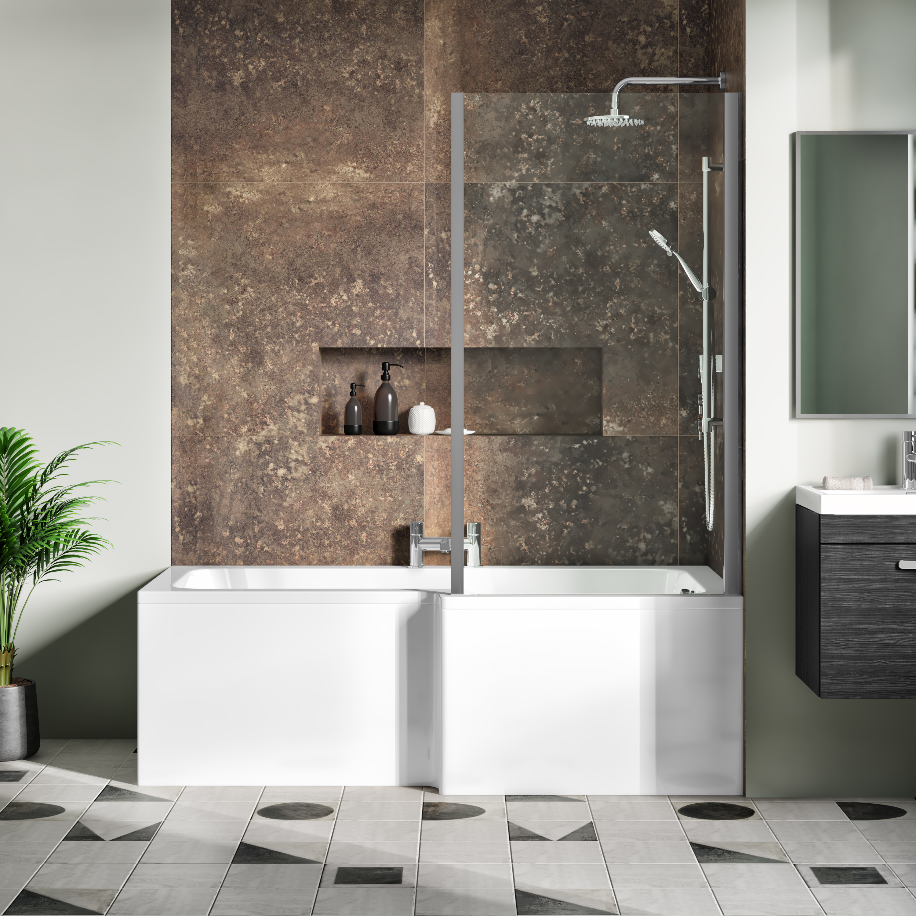 Drench Polished Chrome Fixed L-Shaped Bath Screen with Fixed Return - 1400 x 800mm