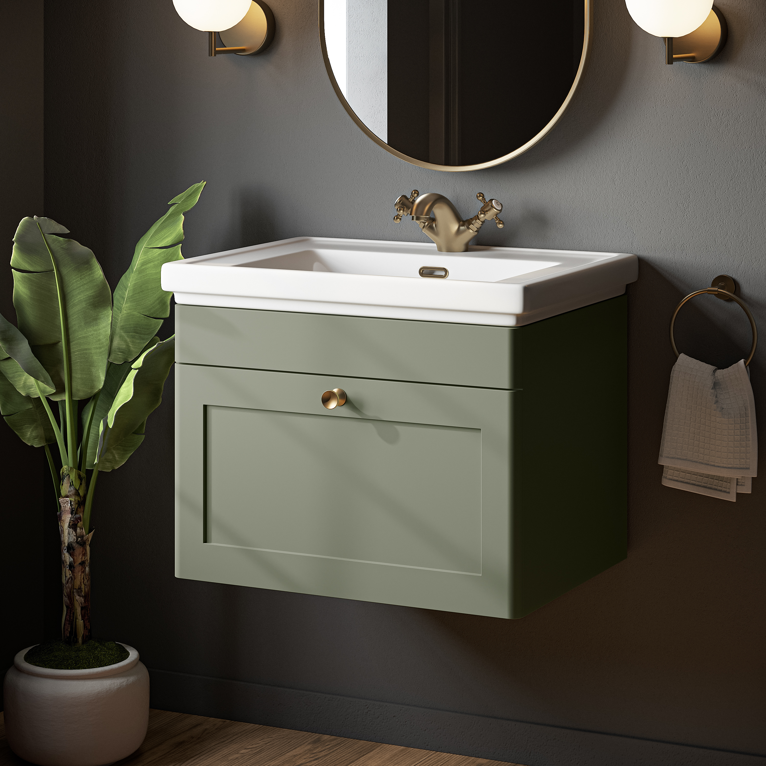Butler & Rose Ophelia Traditional Toilet & 600mm Wall Hung Vanity Unit Bathroom Suite