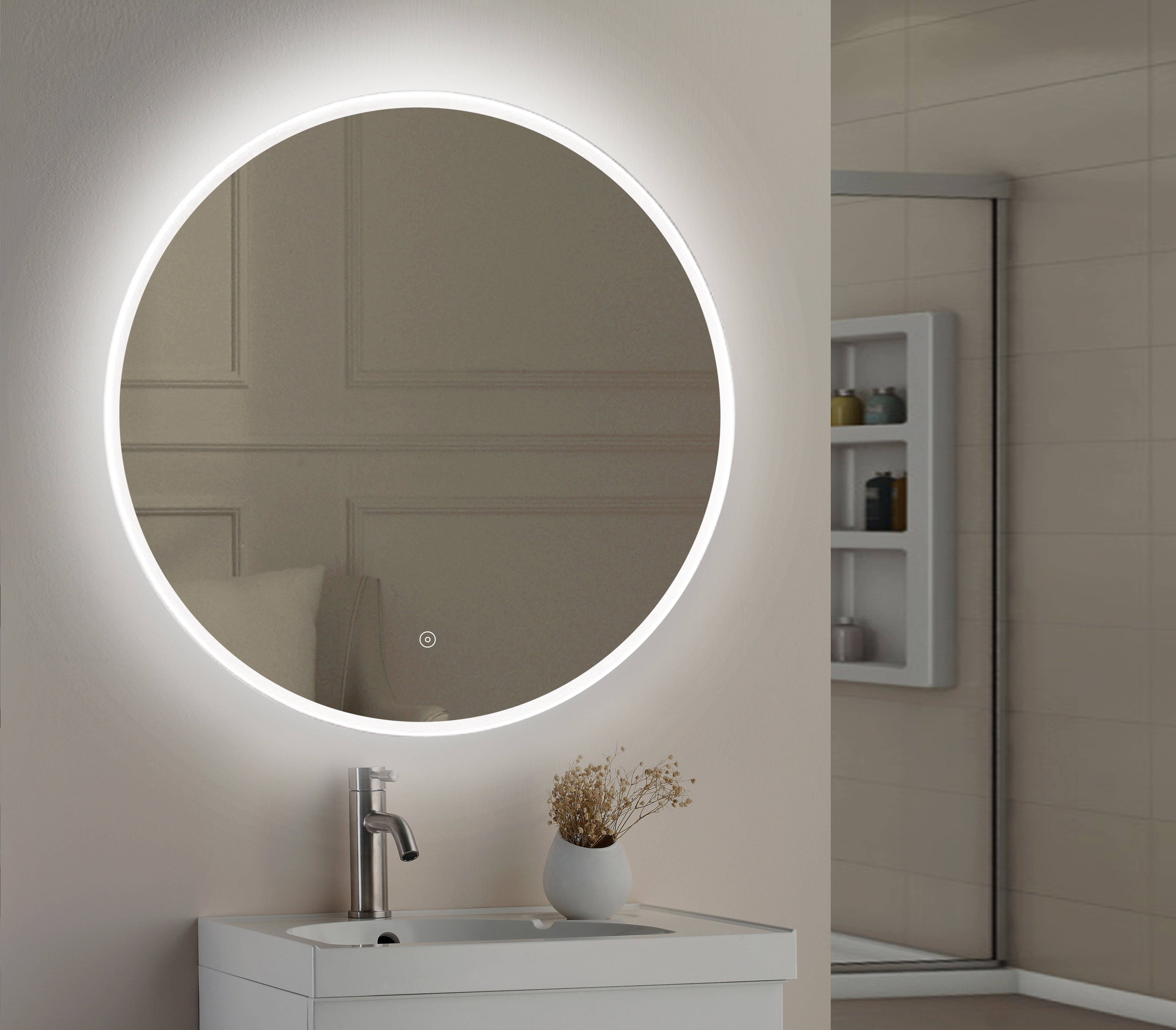 Nicole LED Illuminated Round Slimline Bathroom Mirror with Demister Pad & Colour Change LEDs - 600mm & 800mm