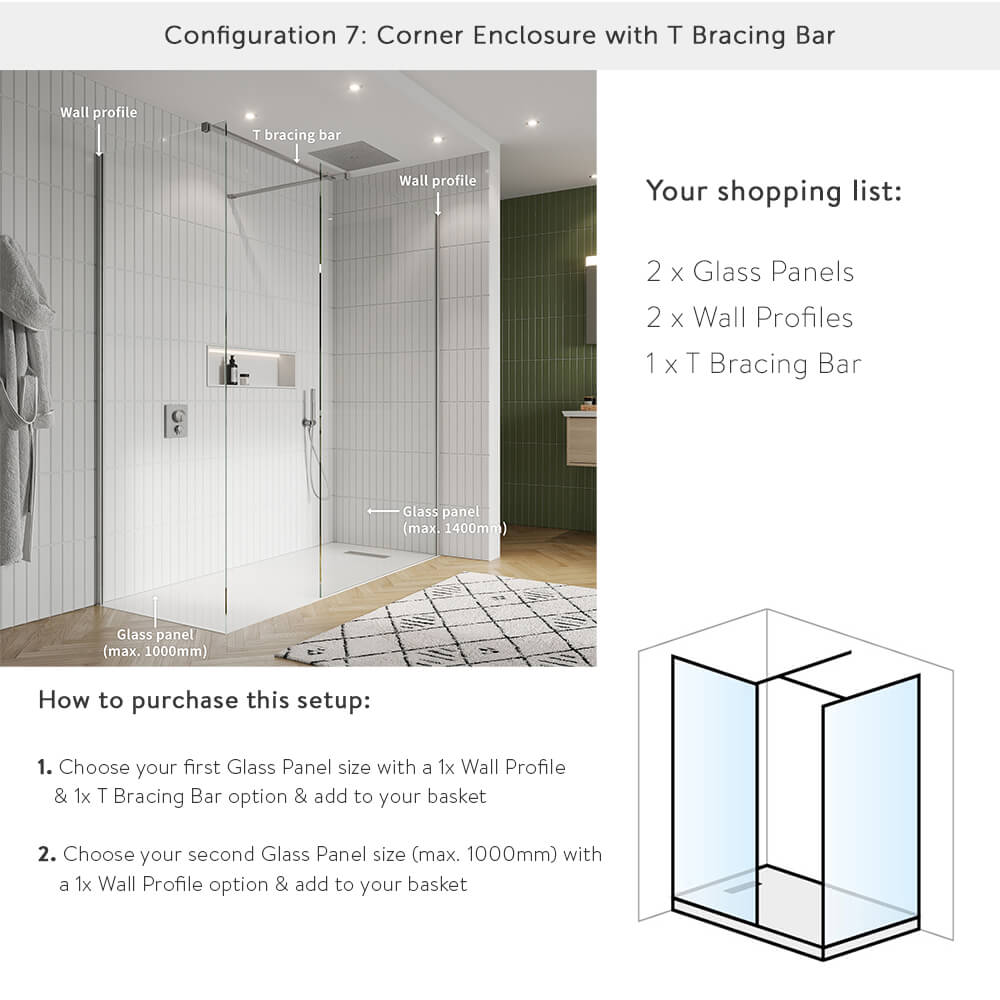 Crosswater Gallery 8 Walk In Shower Enclosure 8mm Panels with Multiple Configurations - Matt Black