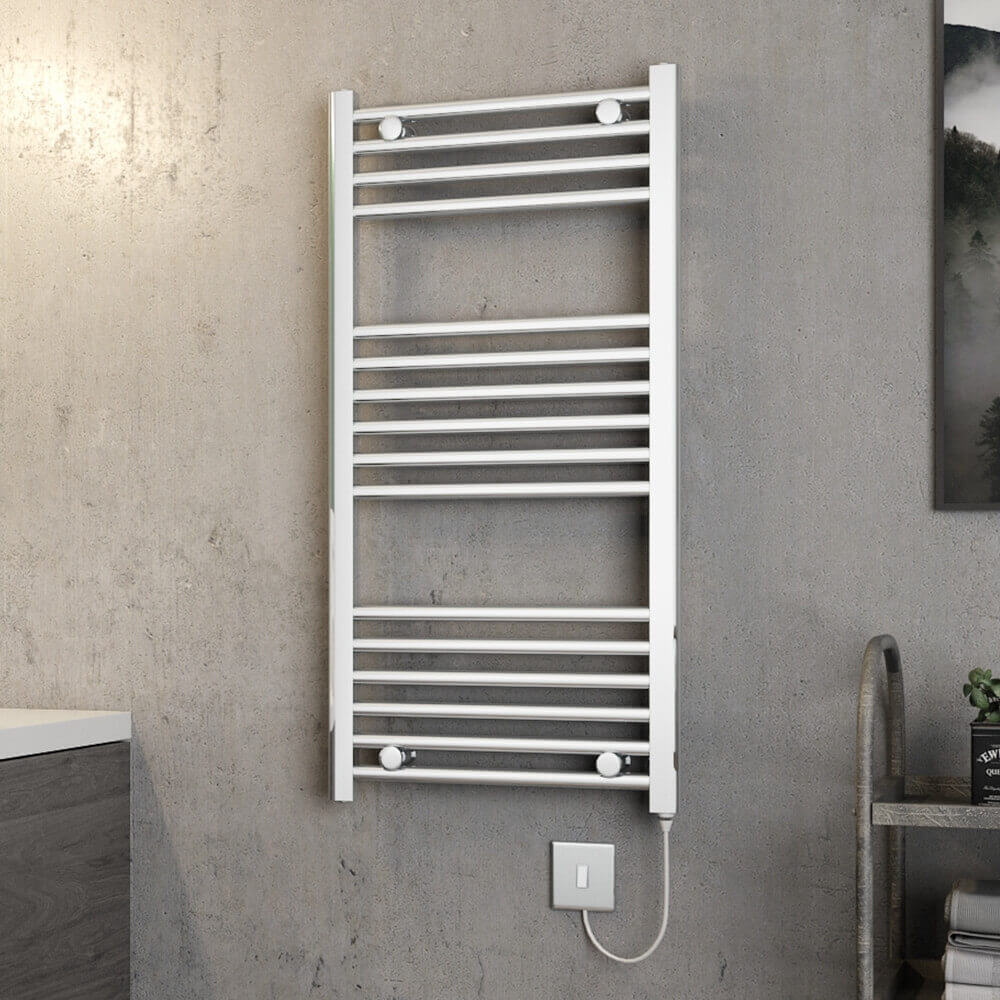 Brenton Apollo Electric Straight Chrome Heated Towel Rail - 22mm - 1000 x 500mm